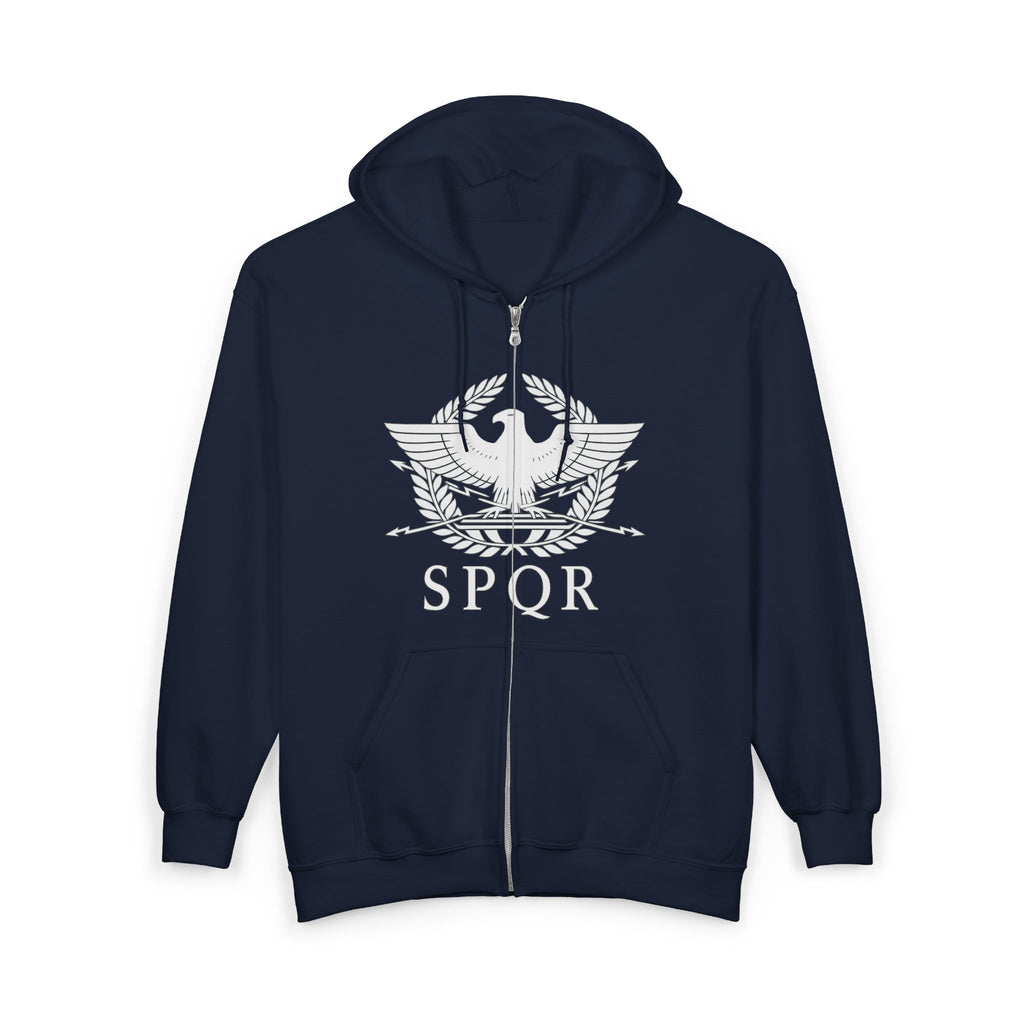 SPQR Roman Eagle White Design Full Zip Up Hoodie