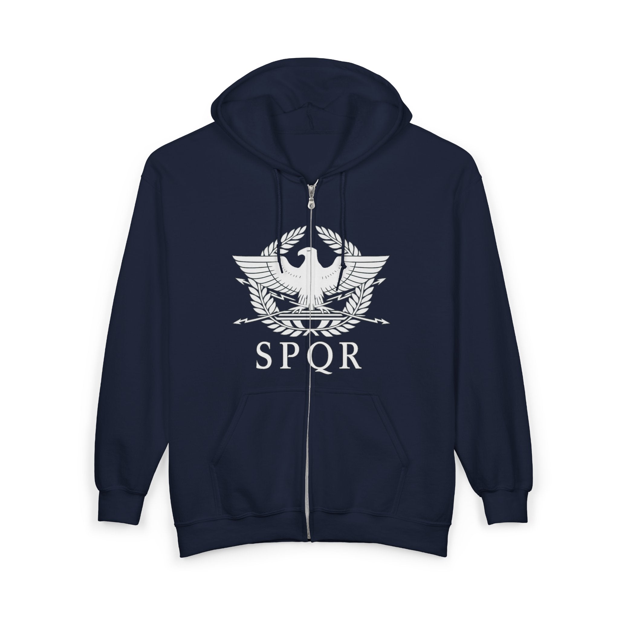 SPQR Roman Eagle White Design Full Zip Up Hoodie