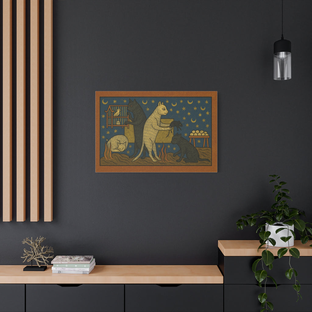 Whimsical Medieval Cats Art Print, Home Decor, Wall Art, Gift for Cat Lovers, Unique Canvas Decor