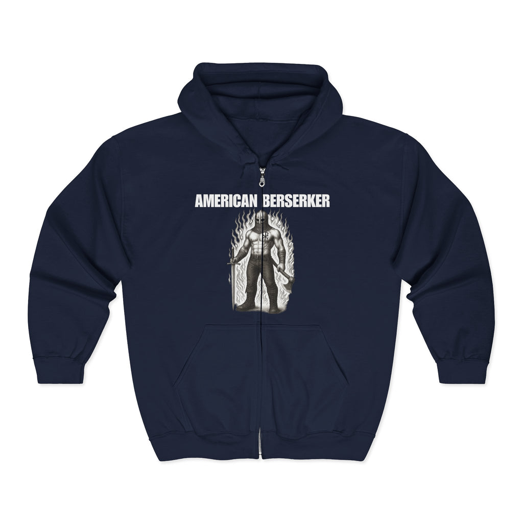 American Berserker Black and White Alt Design Graphic Zip Up Hoodie