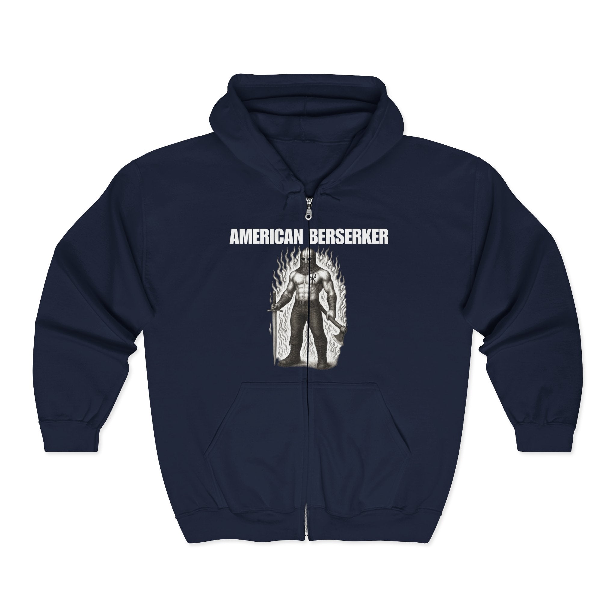American Berserker Black and White Alt Design Graphic Zip Up Hoodie