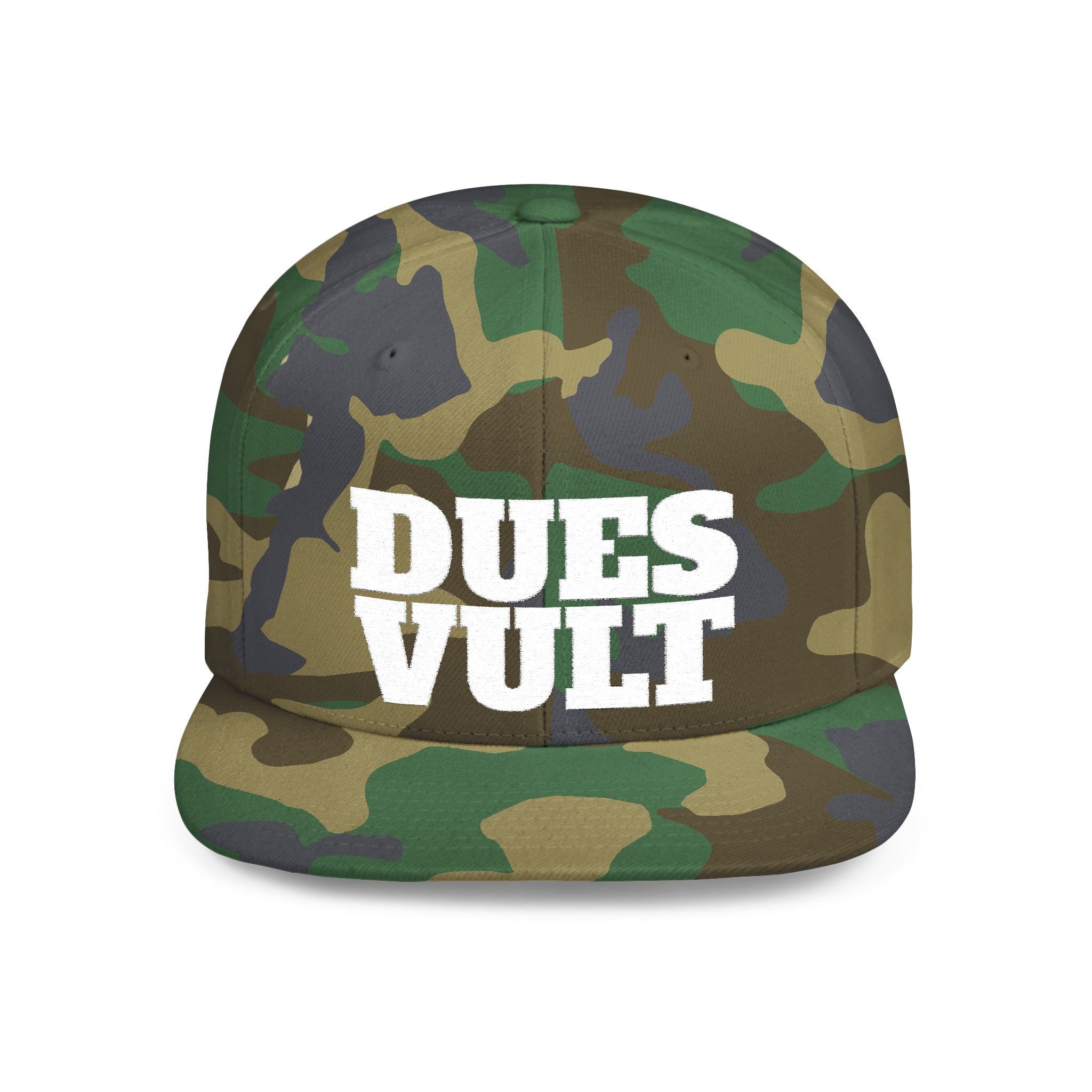 Dues Vult White Letter Flat Bill Snapback Hat, Dues Vult Cap