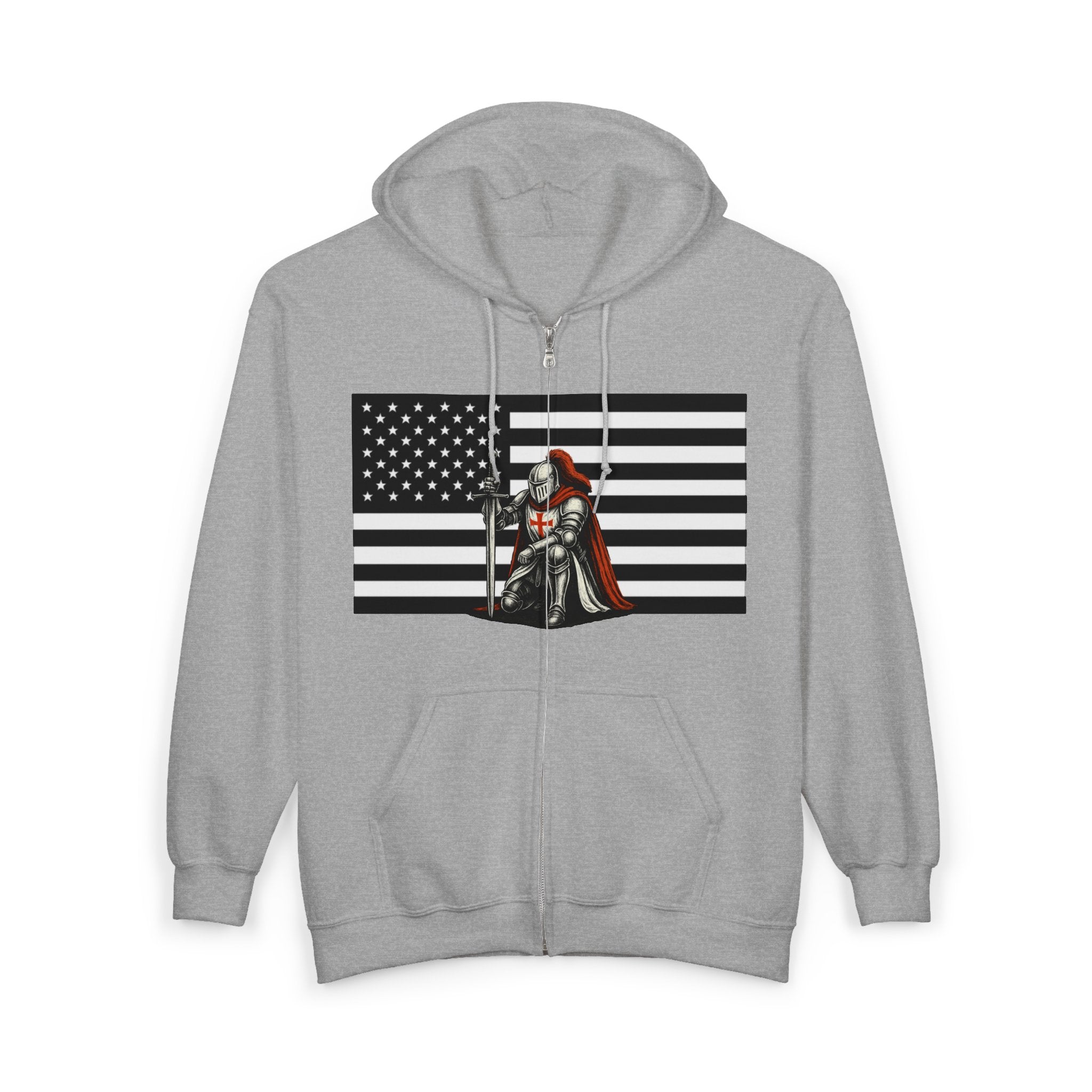 American Crusader Alt Black and White Design (No Text) Full Zip Up Hoodie