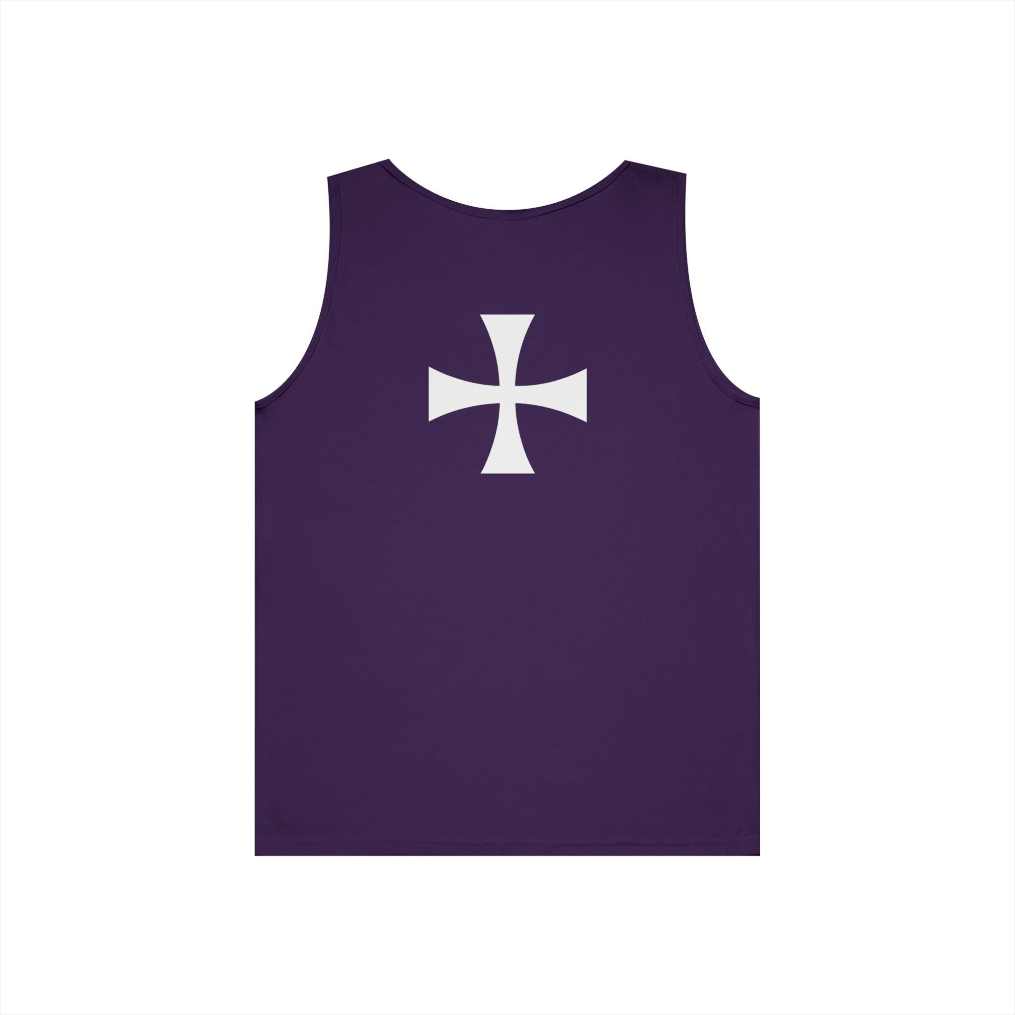 Teutonic Knights Front and Back White Teutonic Cross Graphic Heavy Cotton Tank Top