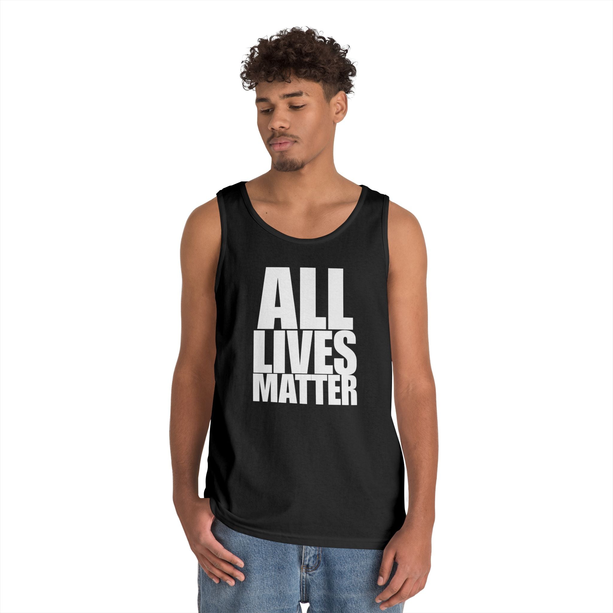 All Lives Matter White Text Heavy Cotton Tank Top