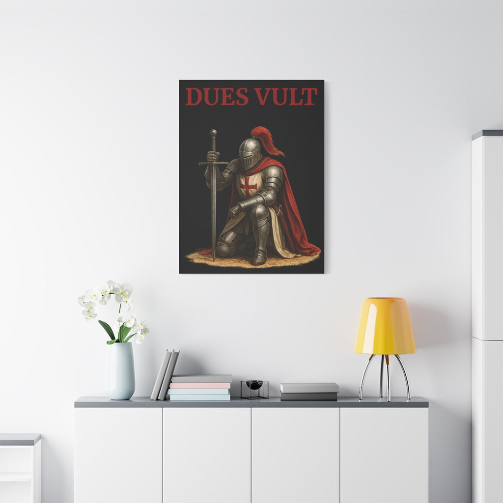 Crusader Knight Dues Vult Matte Canvas Wall Art, Dues Vult Decor, Medieval Artwork