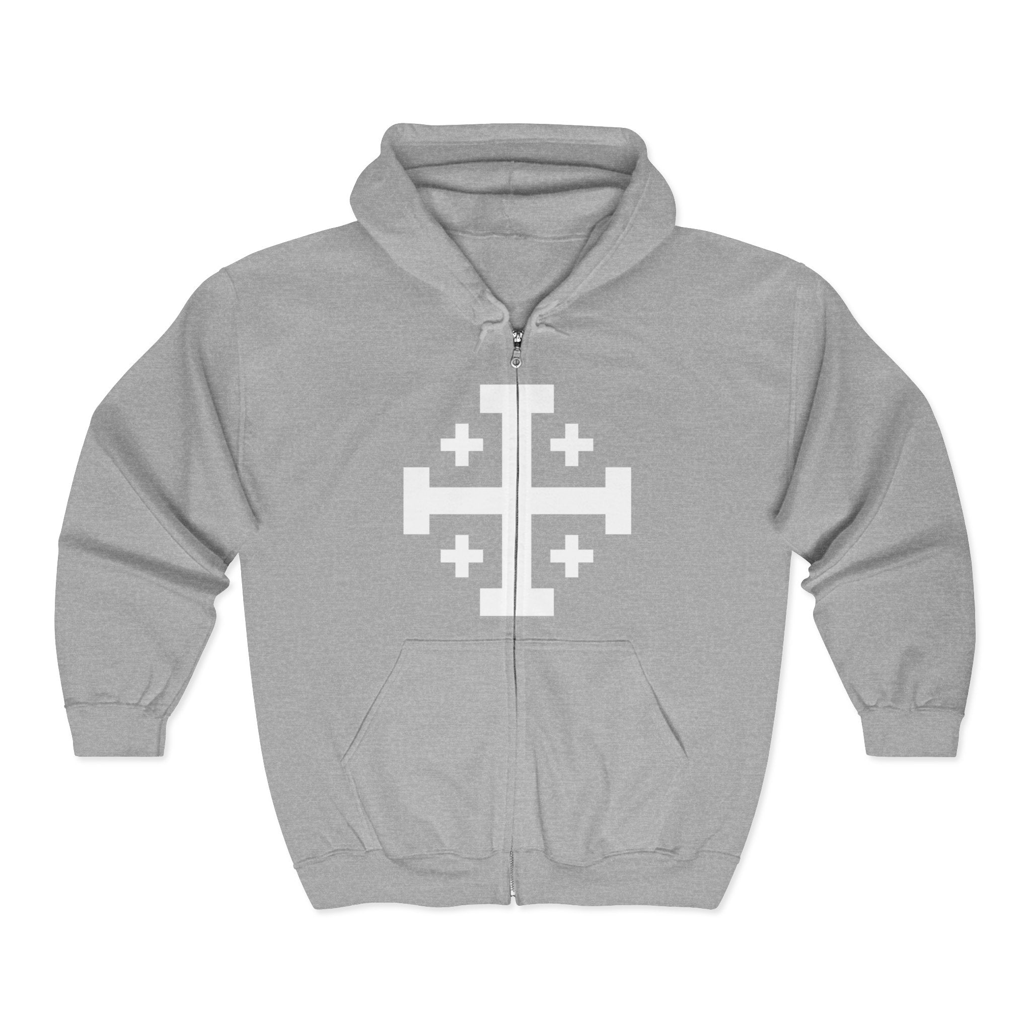 Cross of Jerusalem White Design Zip-Up Hoodie Sweatshirt