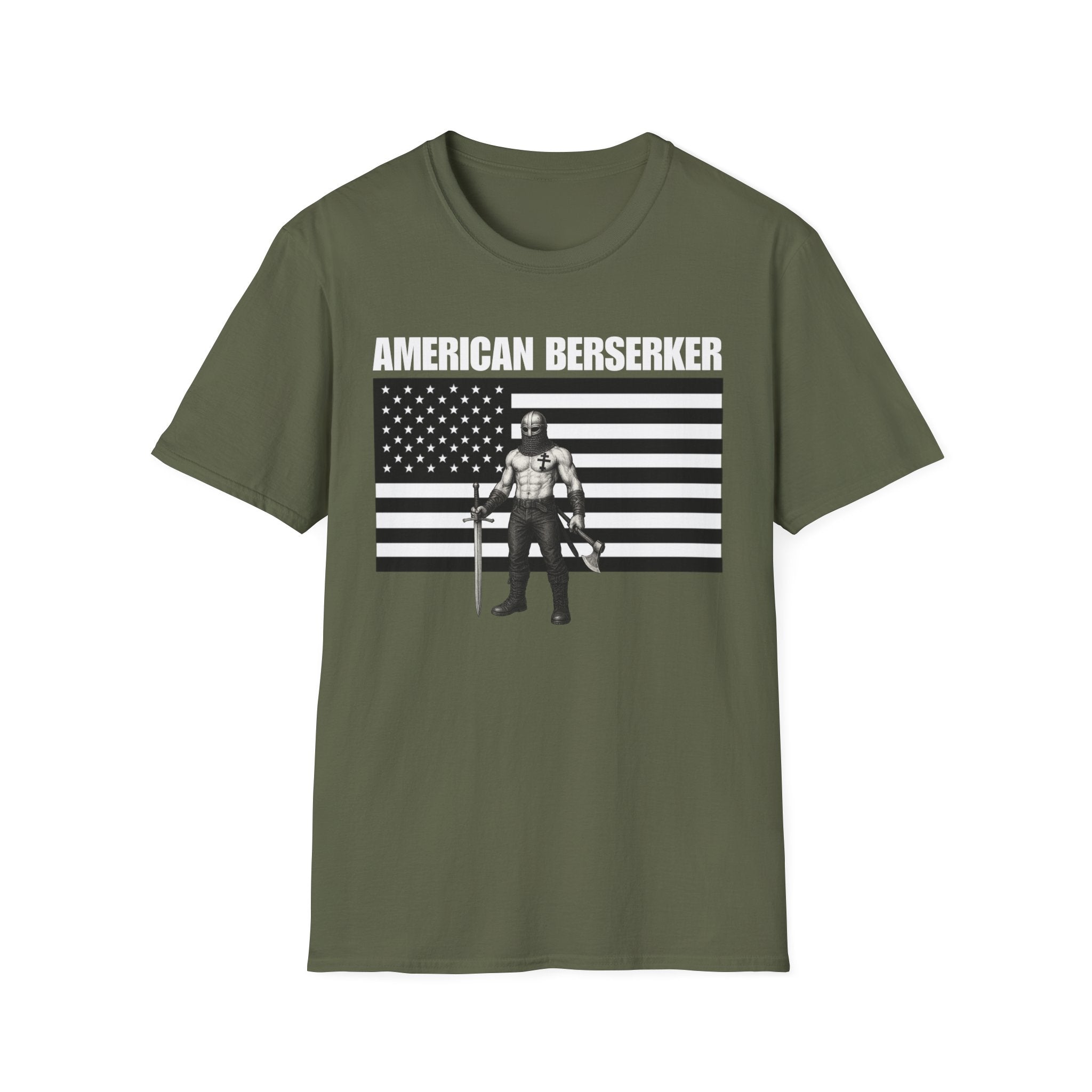 Bold American Berserker Black and White Softstyle T-Shirt