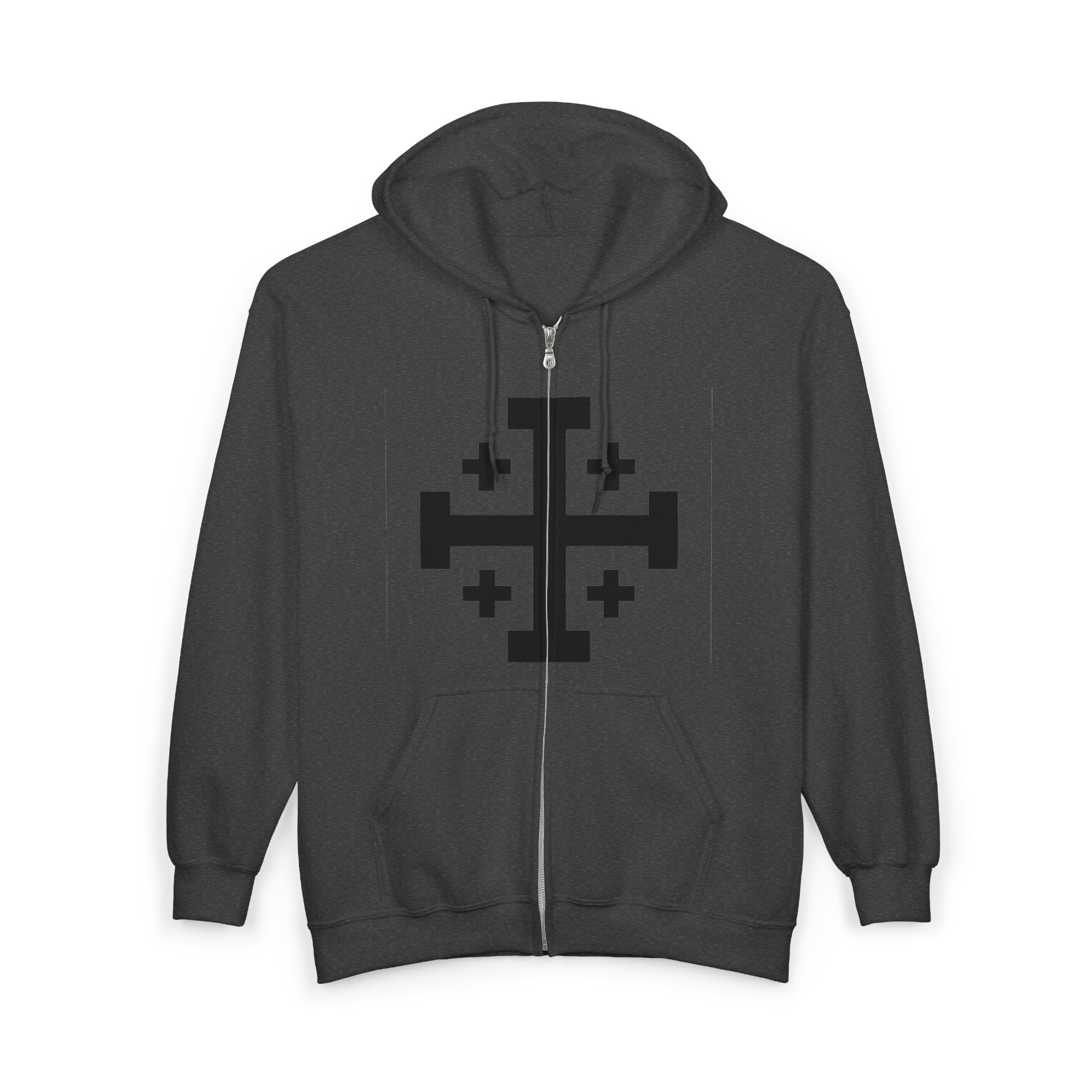 Cross of Jerusalem Black Design Zip-Up Hoodie Sweatshirt