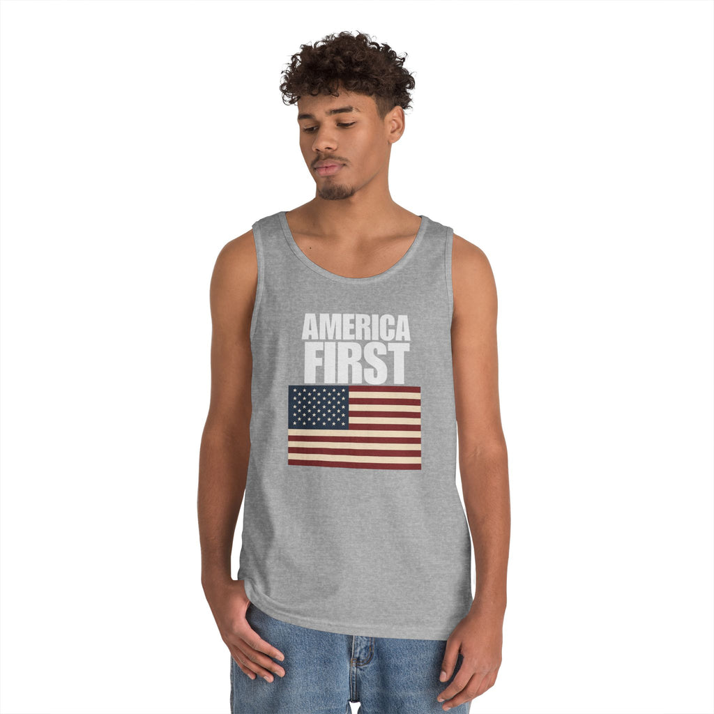 America First American Flag Heavy Cotton Tank Top