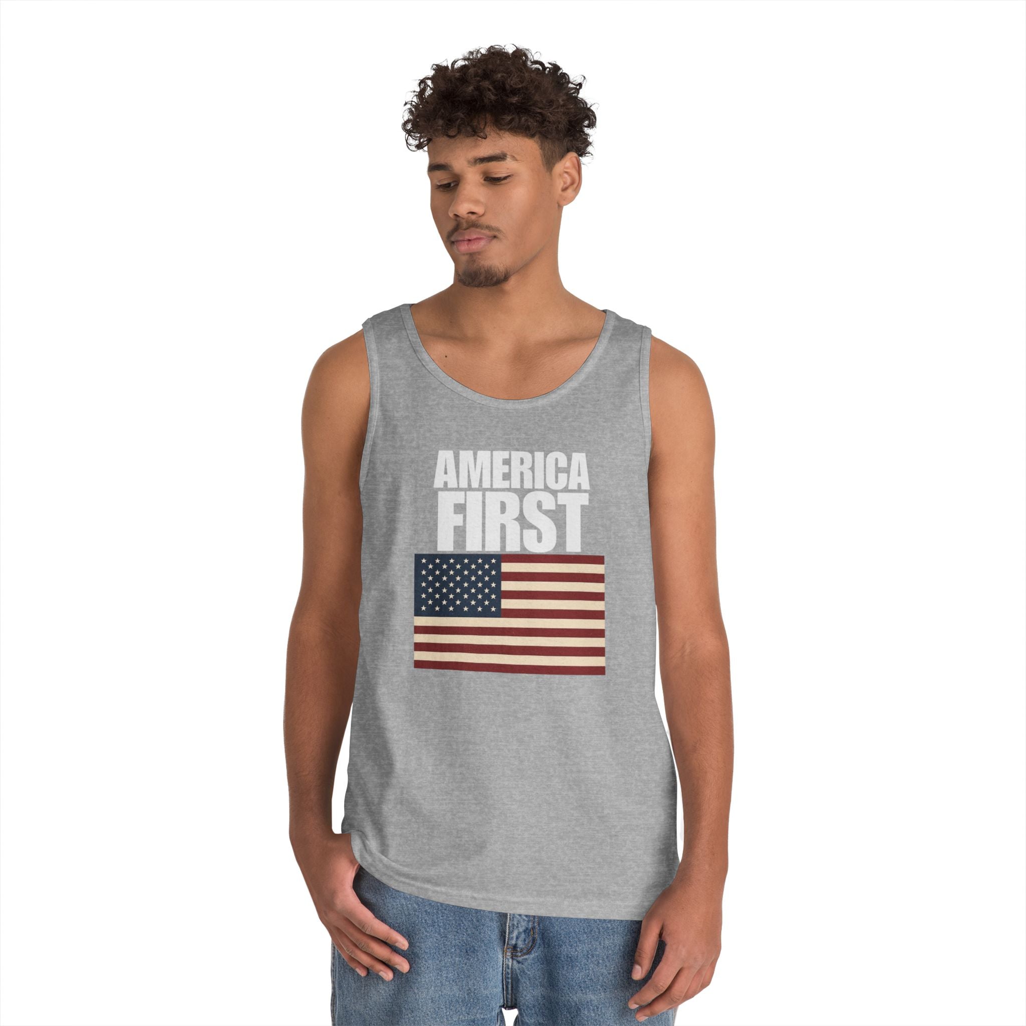 America First American Flag Heavy Cotton Tank Top