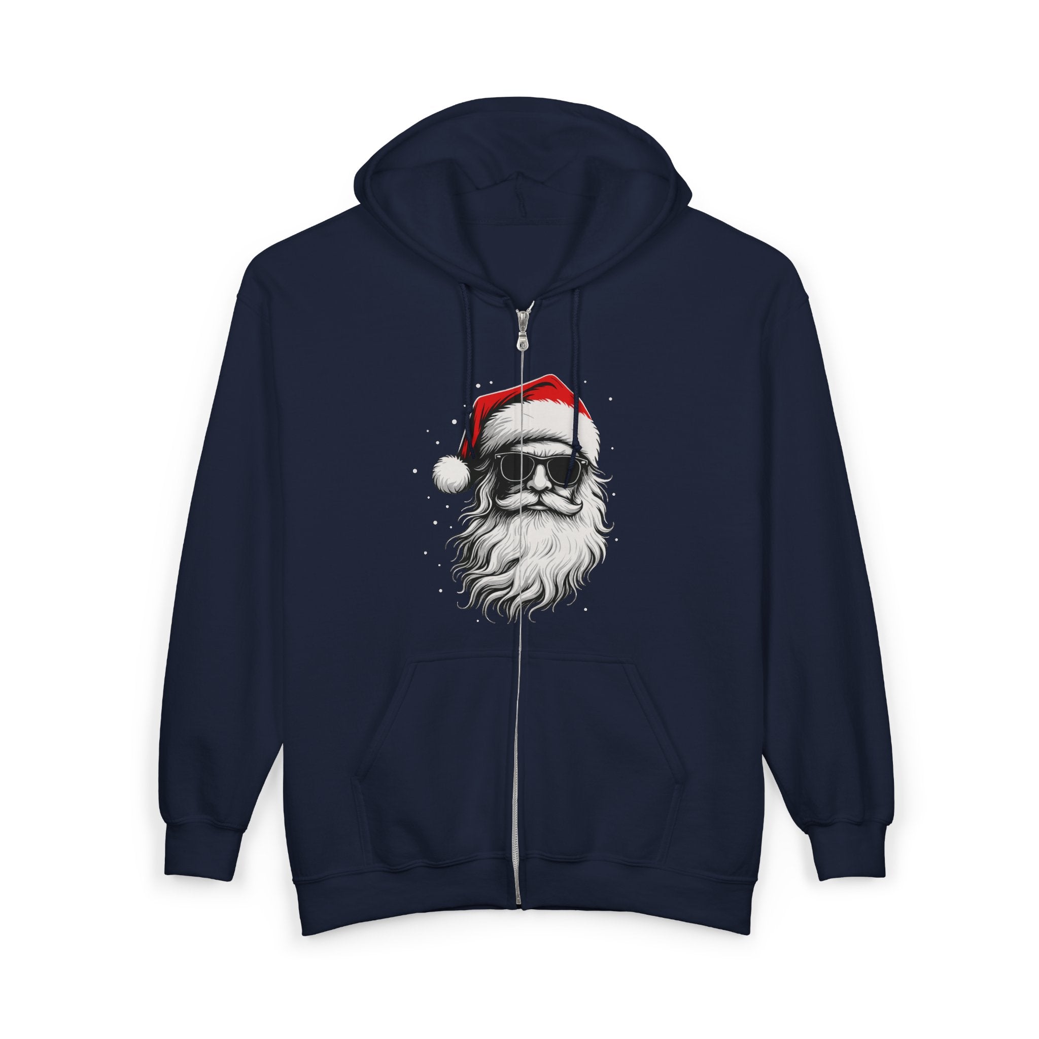 Santa with Sunglasses Full Zip Up Hoodie | Funny Christmas Hoodie