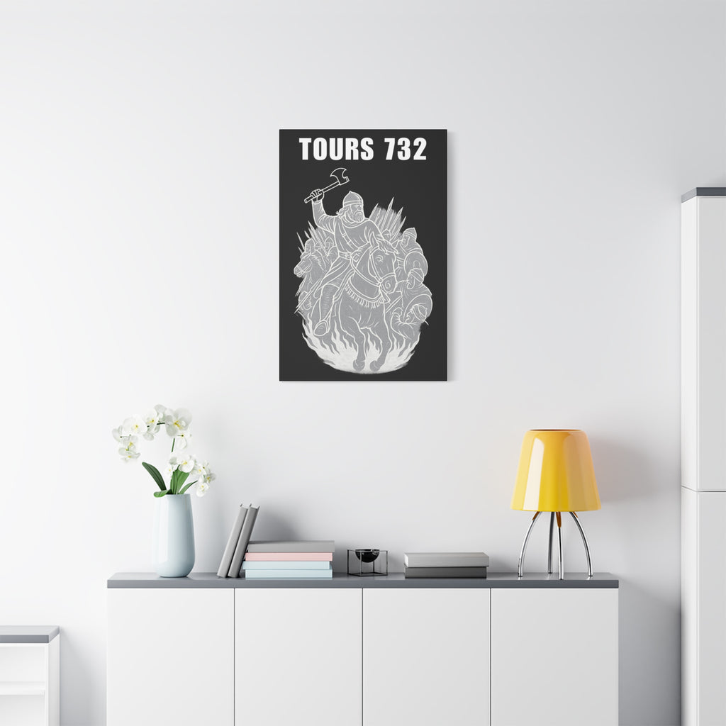 Battle of Tours 732 AD Charles "The Hammer" Martel and Franks Black and White Scene Matte Canvas Wall Art, Home Décor