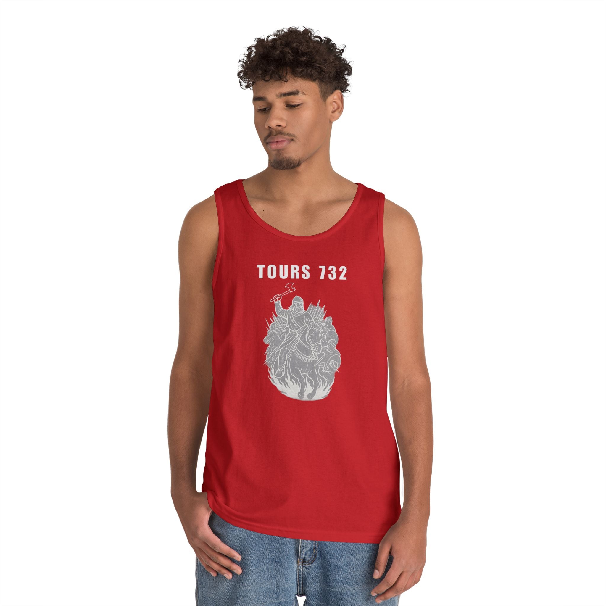 Tours 732 Charles "The Hammer" Martel "TOURS 732" Text Graphic Heavy Cotton Tank Top