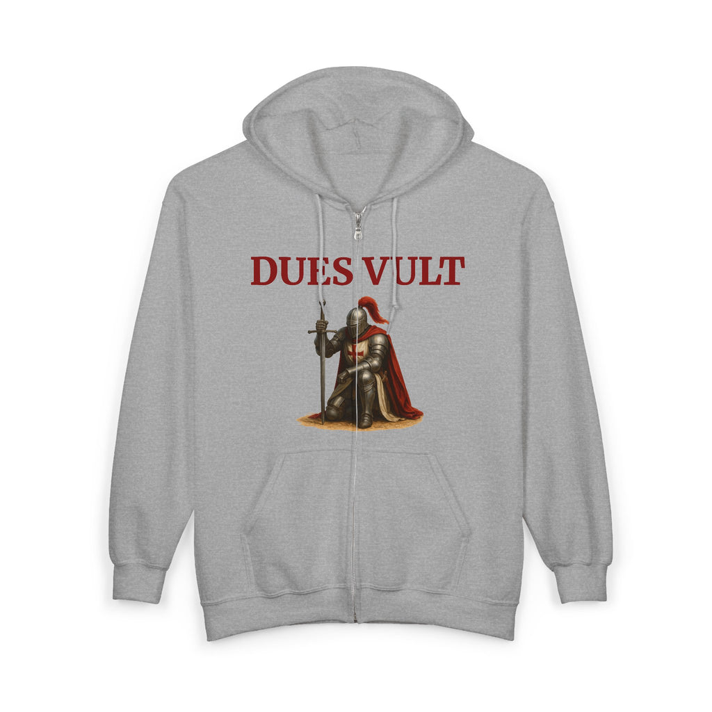 Crusader Knight Dues Vult Zip Up Hoodie, Dues Vult Zippered Sweatshirt