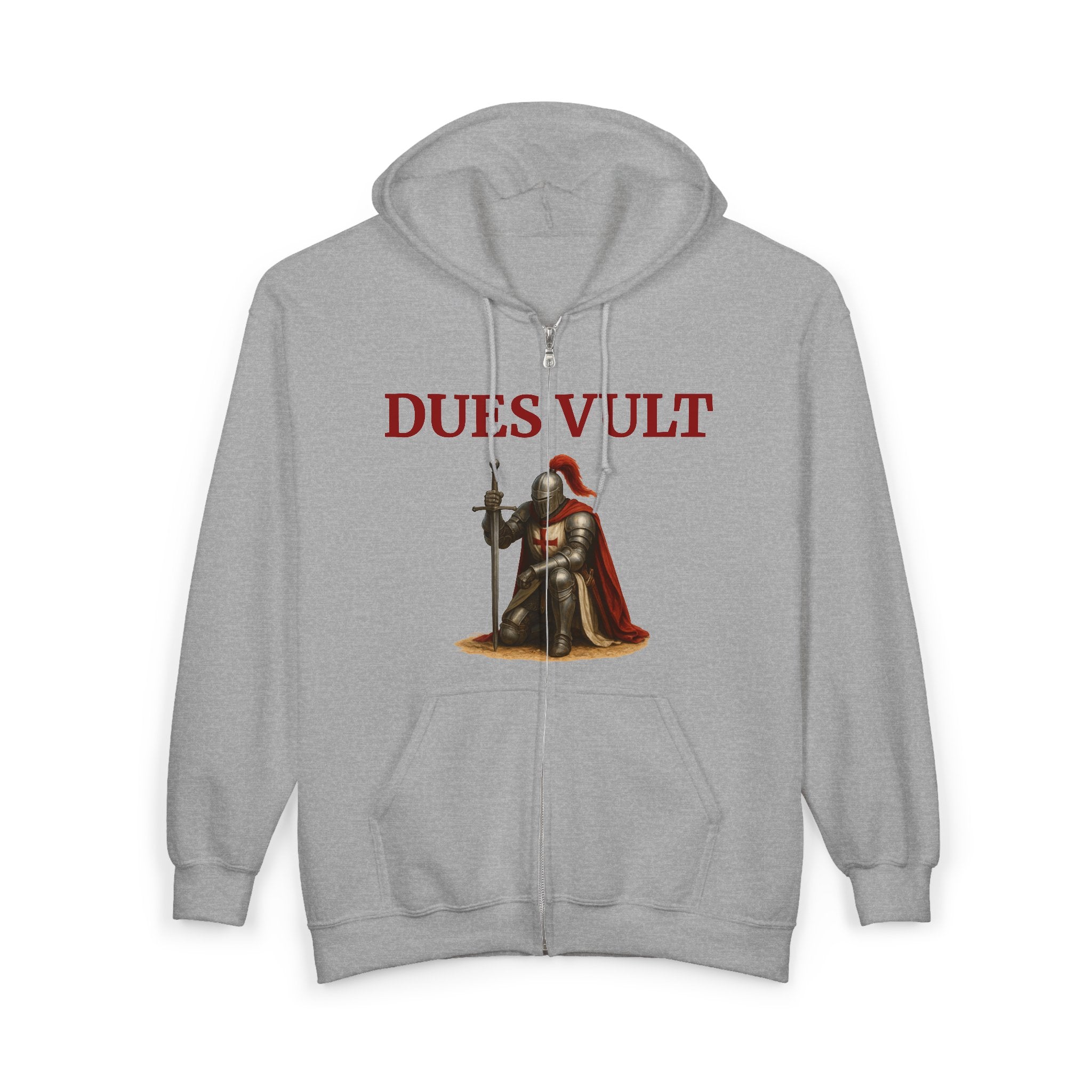 Crusader Knight Dues Vult Zip Up Hoodie, Dues Vult Zippered Sweatshirt