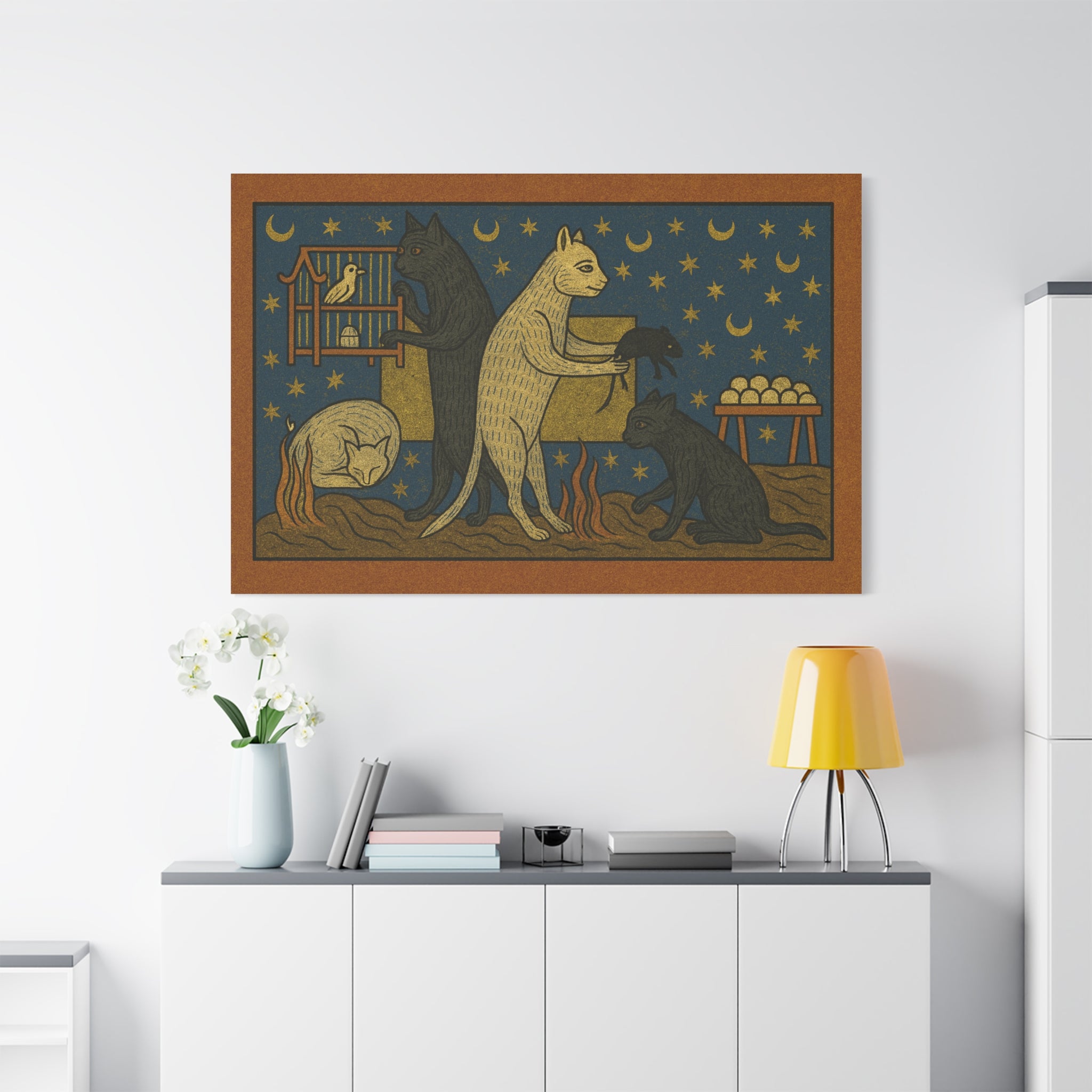 Whimsical Medieval Cats Art Print, Home Decor, Wall Art, Gift for Cat Lovers, Unique Canvas Decor