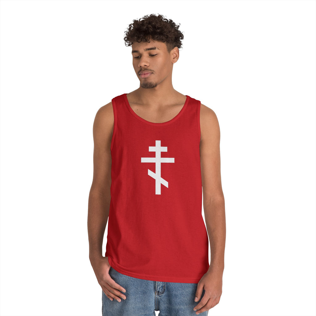 Crucifix White Unisex Heavy Cotton Tank Top with Cross Design