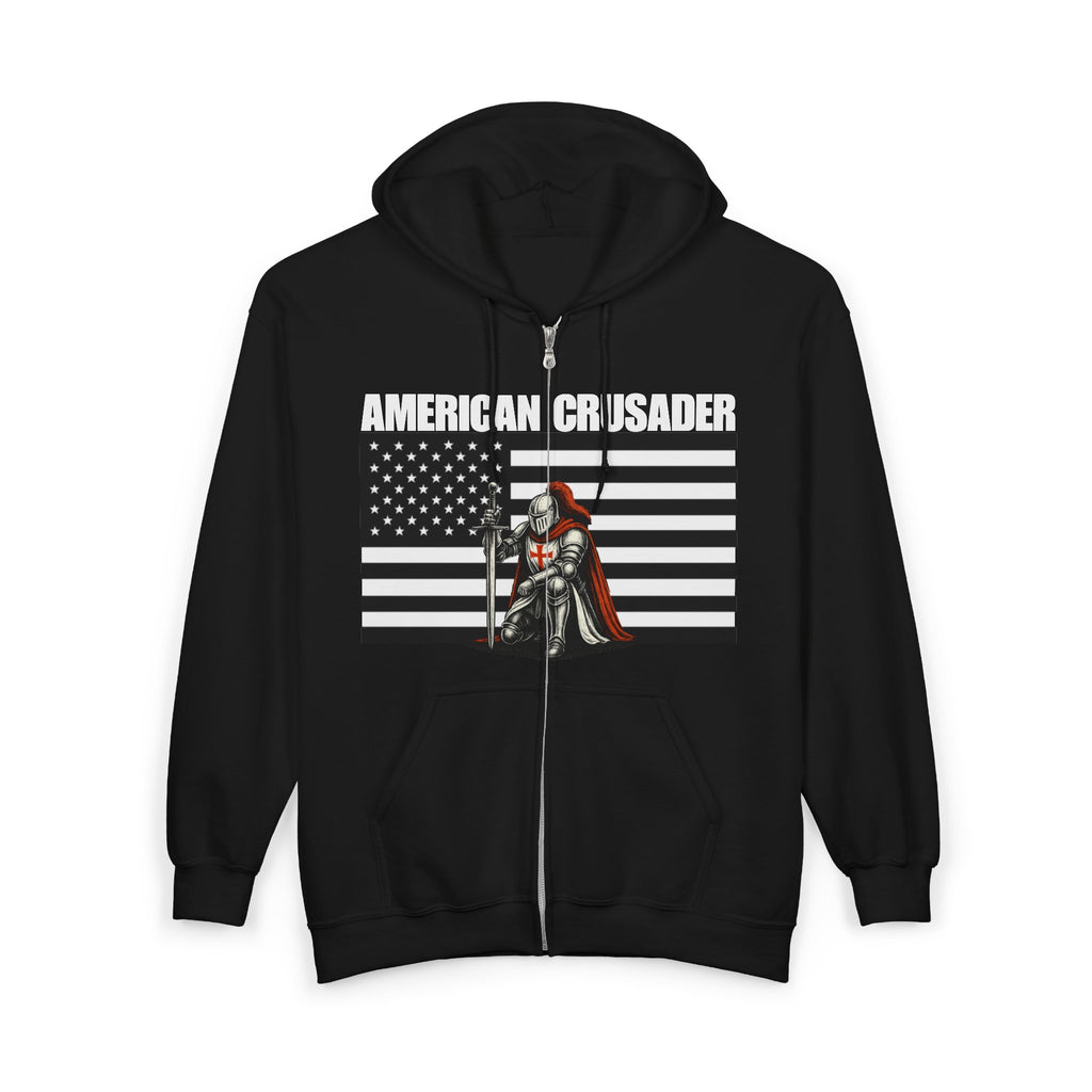 American Crusader Alt Black and White Design Full Zip Up Hoodie