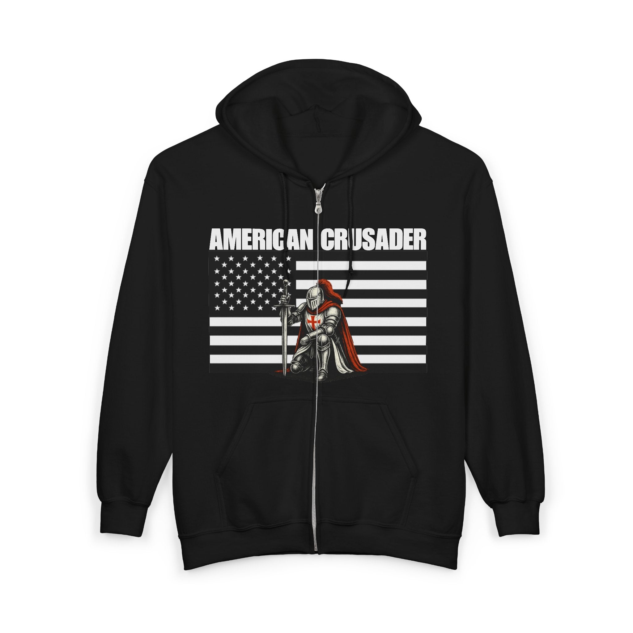American Crusader Alt Black and White Design Full Zip Up Hoodie