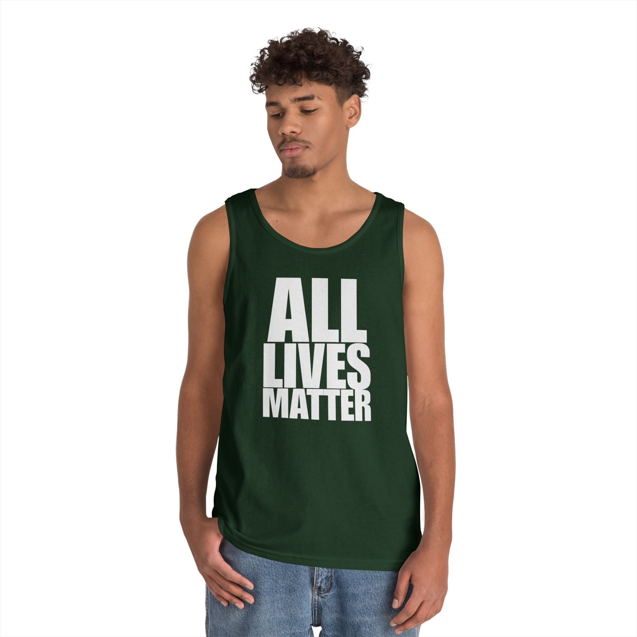 All Lives Matter White Text Heavy Cotton Tank Top