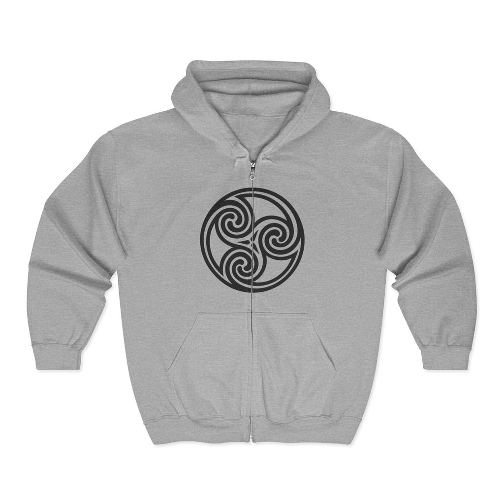 Celtic Spiral Triskele Trinity Symbol Alt Black Design Full Zip Up Hoodie Sweatshirt