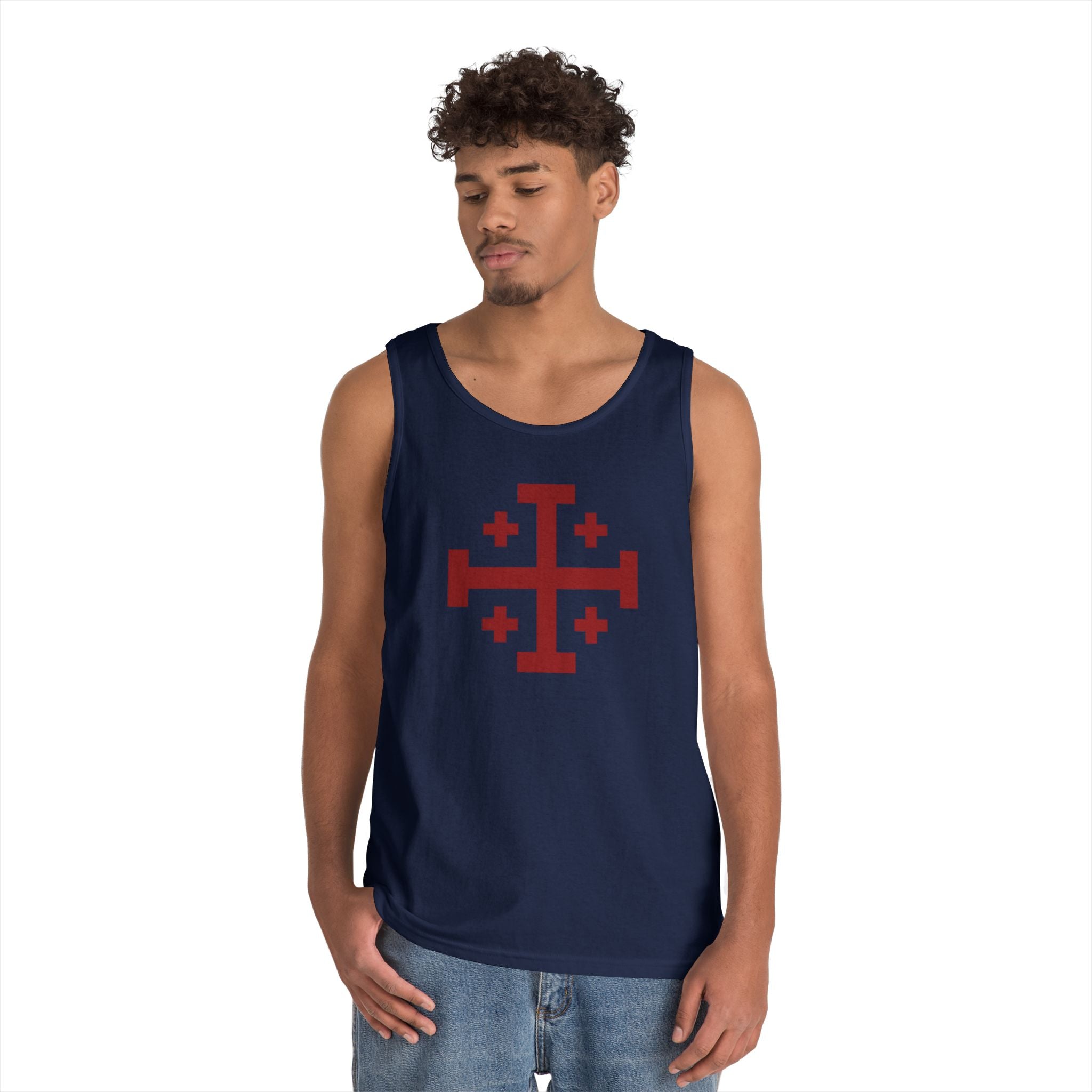 Cross of Jerusalem Red Design Heavy Cotton Tank Top