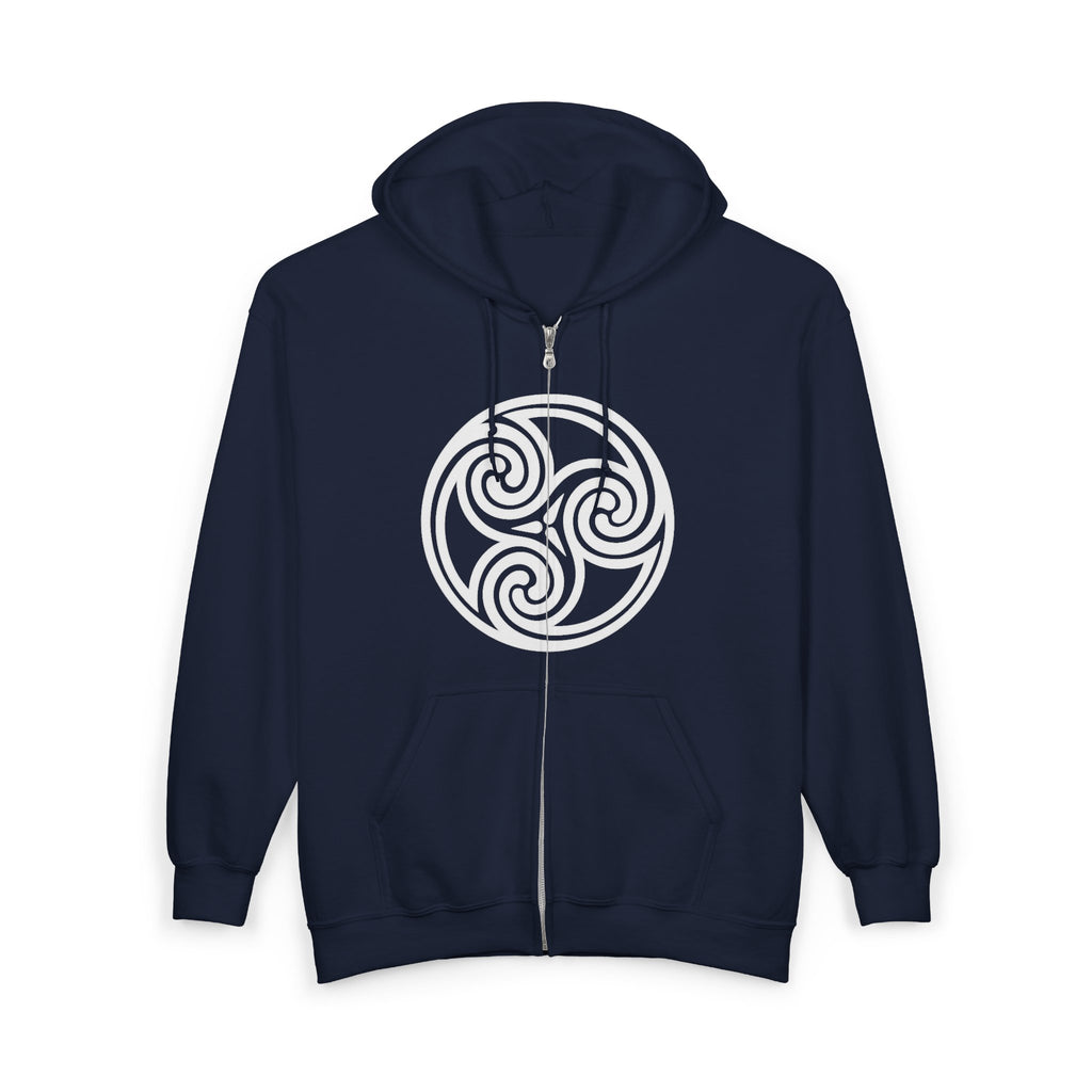 Celtic Spiral Triskele Trinity Symbol Alt White Design Full Zip Up Hoodie Sweatshirt
