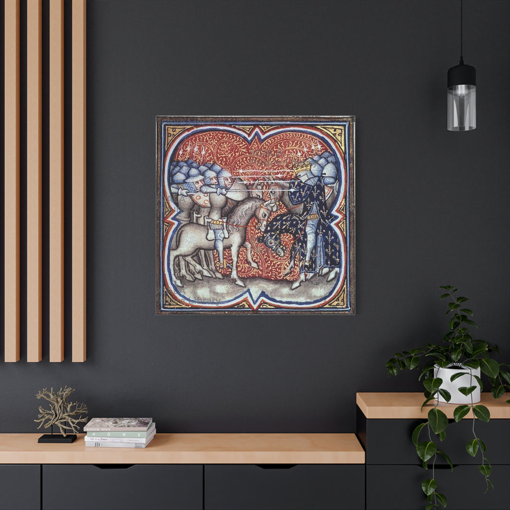 Medieval Art Stretched Canvas Print Charles Martel fighting the Saracens at Tours Poitiers in 732, Great Chronicles of France