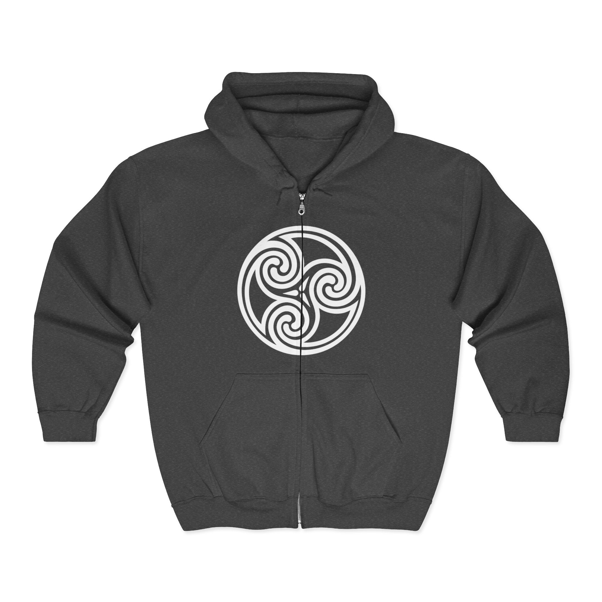 Celtic Spiral Triskele Trinity Symbol Alt White Design Full Zip Up Hoodie Sweatshirt