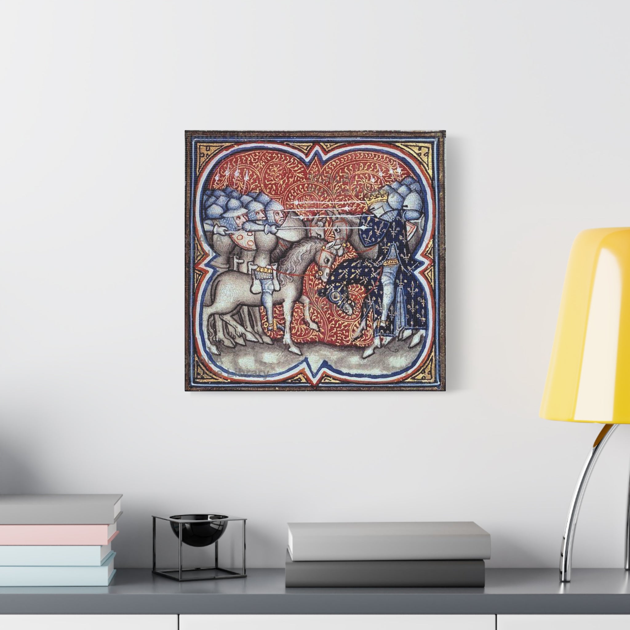 Medieval Art Stretched Canvas Print Charles Martel fighting the Saracens at Tours Poitiers in 732, Great Chronicles of France