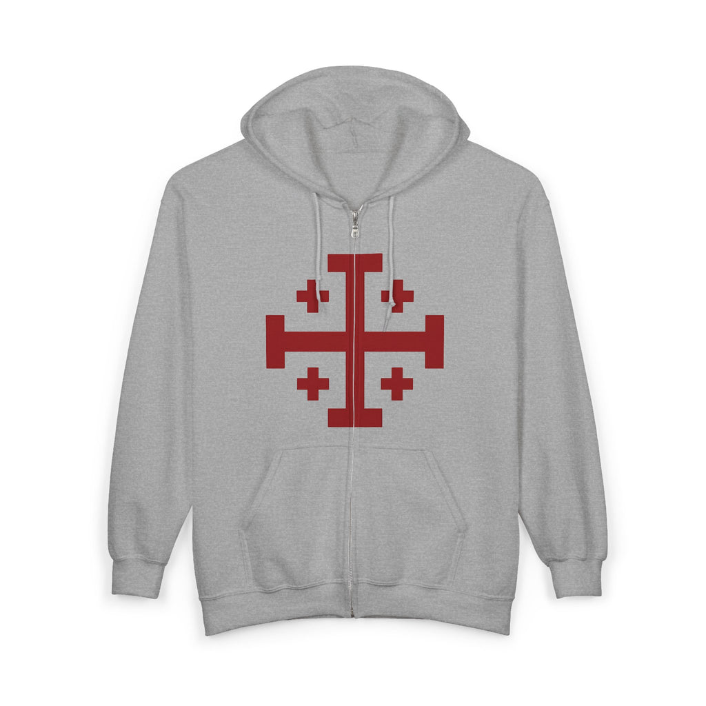 Cross of Jerusalem Red Design Zip-Up Hoodie Sweatshirt