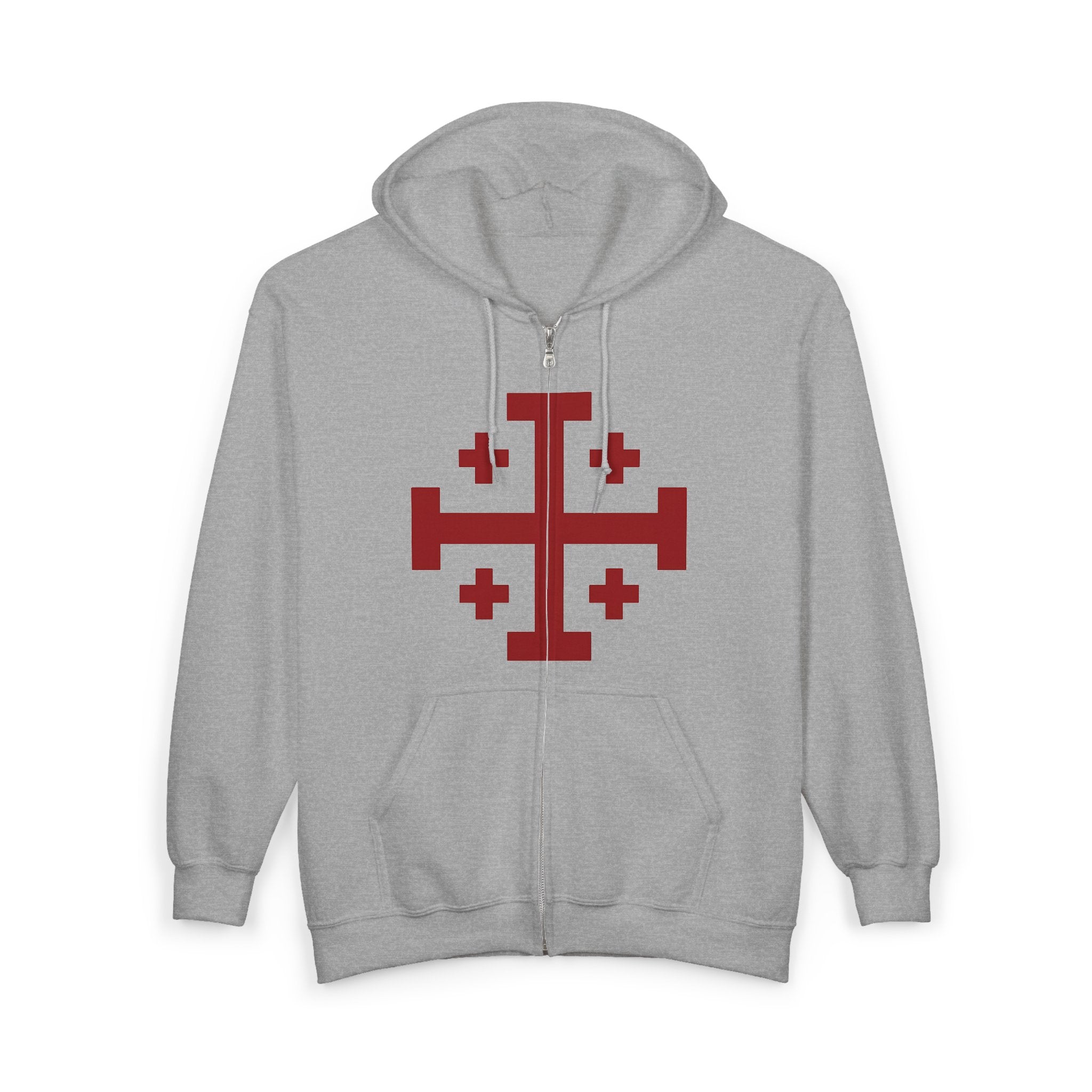 Cross of Jerusalem Red Design Zip-Up Hoodie Sweatshirt