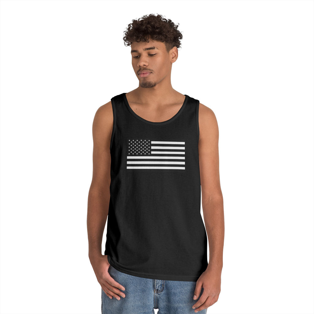 Black and White American Flag Heavy Cotton Tank Top