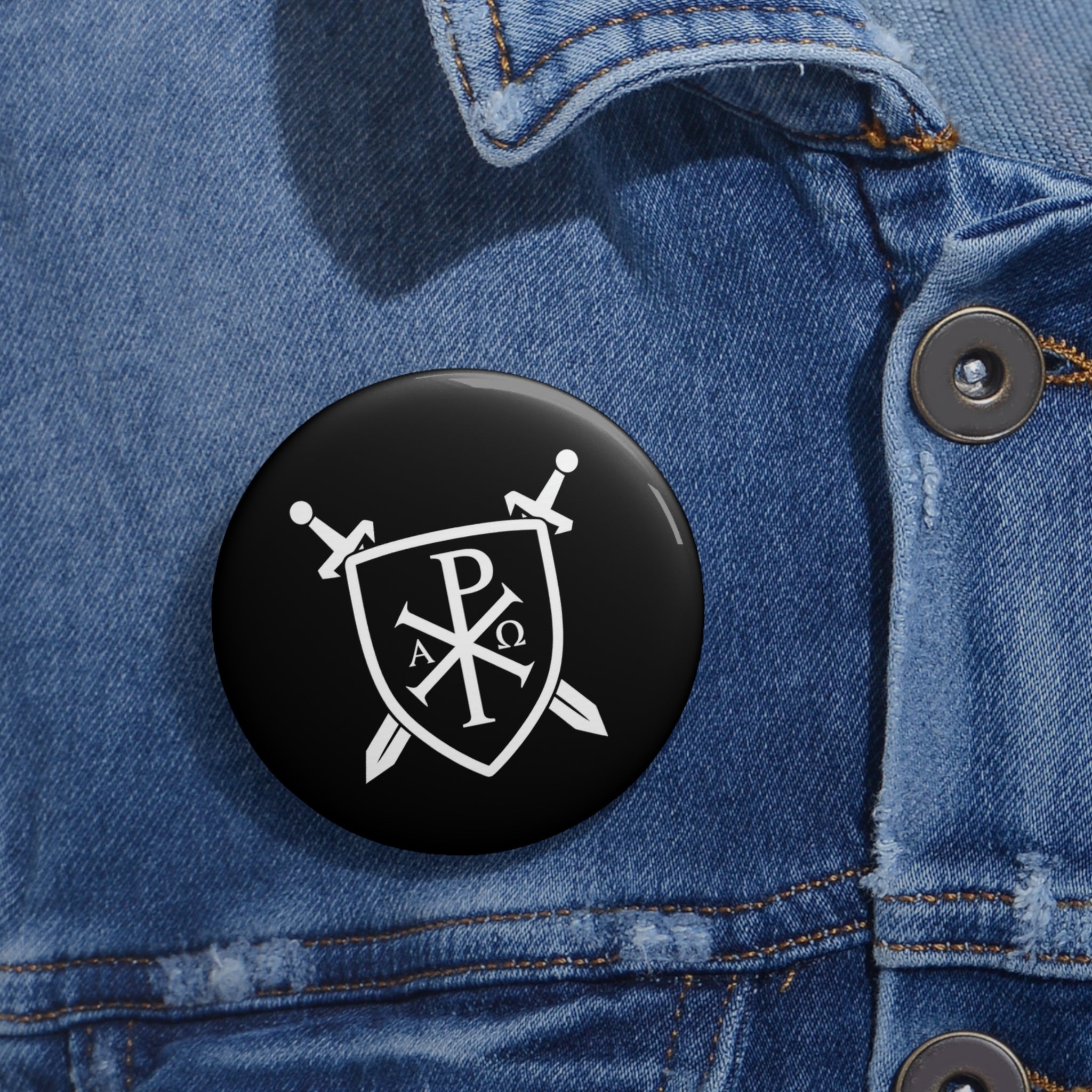 Sword and Shield Pi Chi Rho Custom Pin Buttons