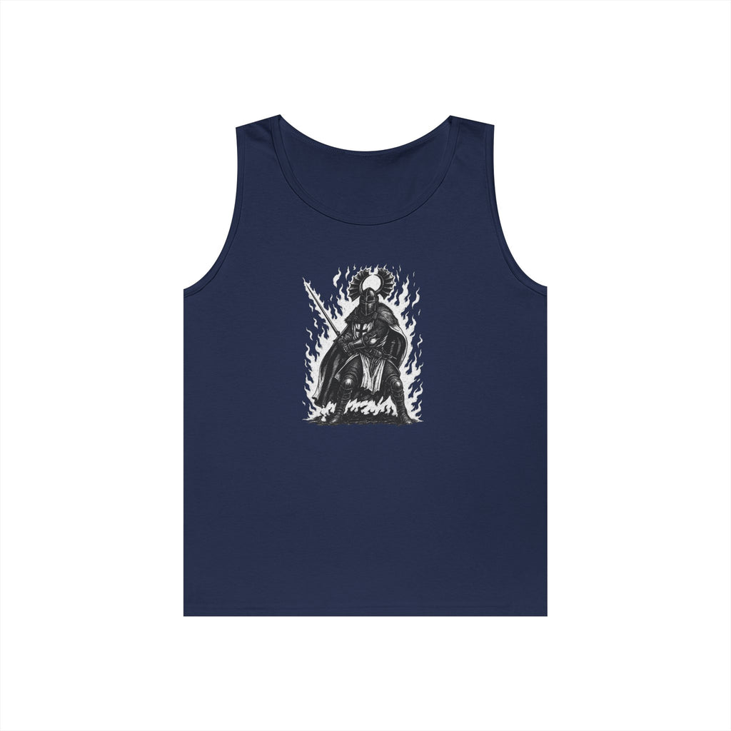 Teutonic Knight (No Text) Heavy Cotton Tank Top with Fiery Design