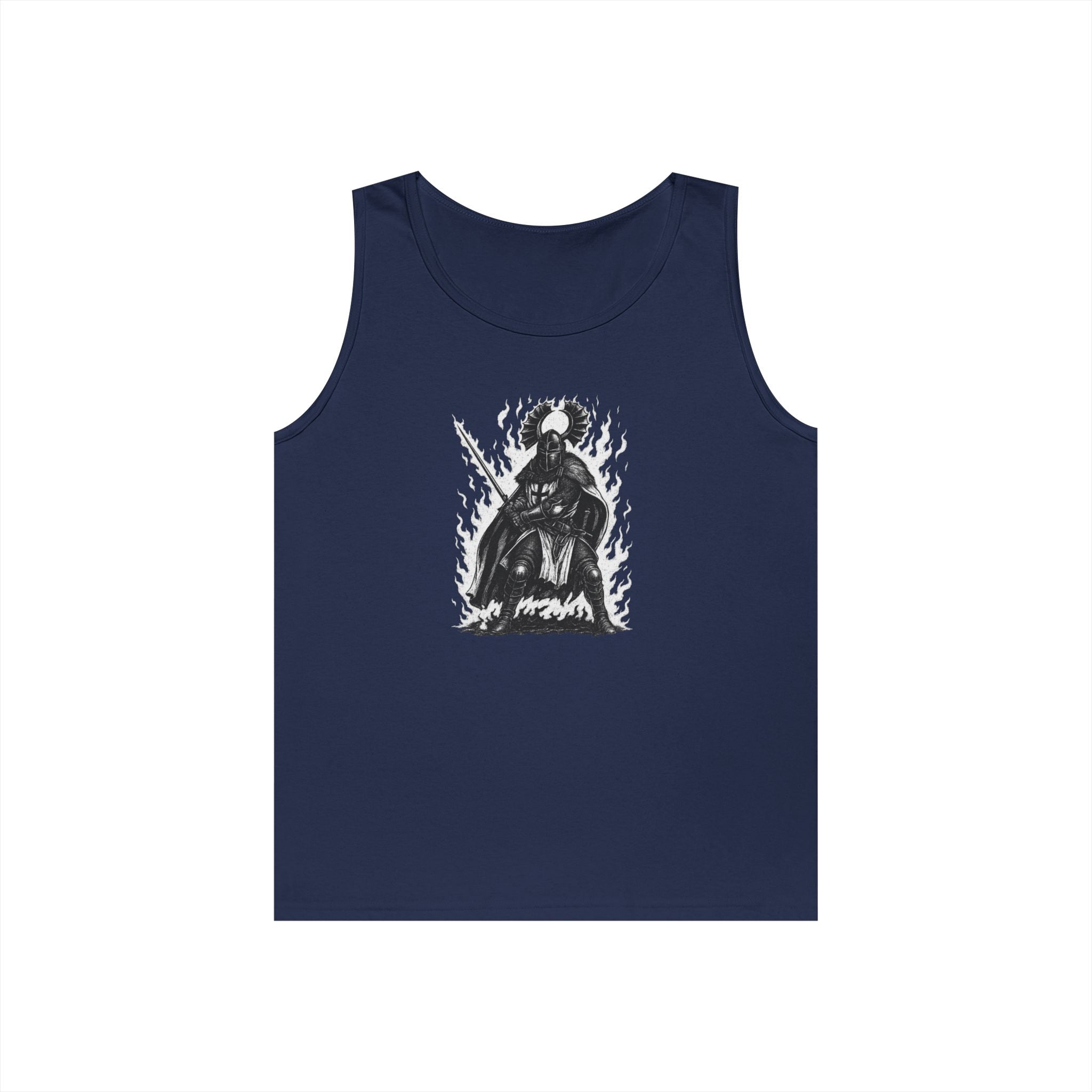 Teutonic Knight (No Text) Heavy Cotton Tank Top with Fiery Design