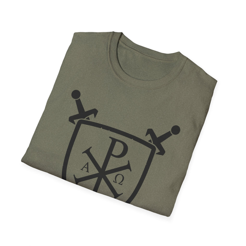 Sword and Shield Pi Chi Rho Black Graphic Softstyle Cotton Shirt T-Shirt