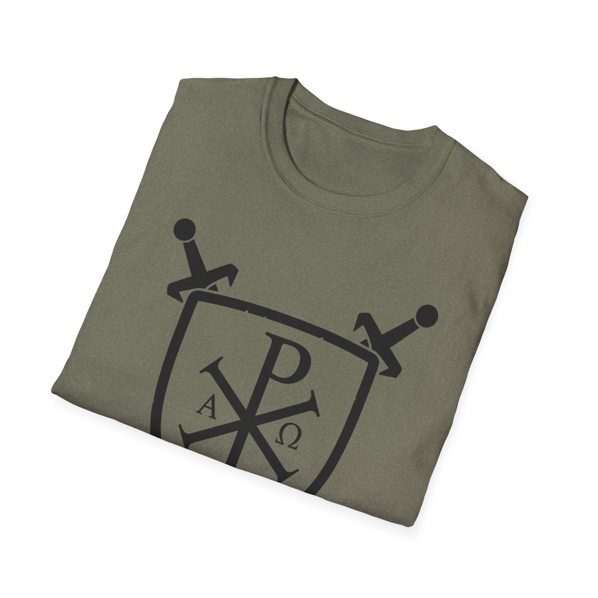 Sword and Shield Pi Chi Rho Black Graphic Softstyle Cotton Shirt T-Shirt