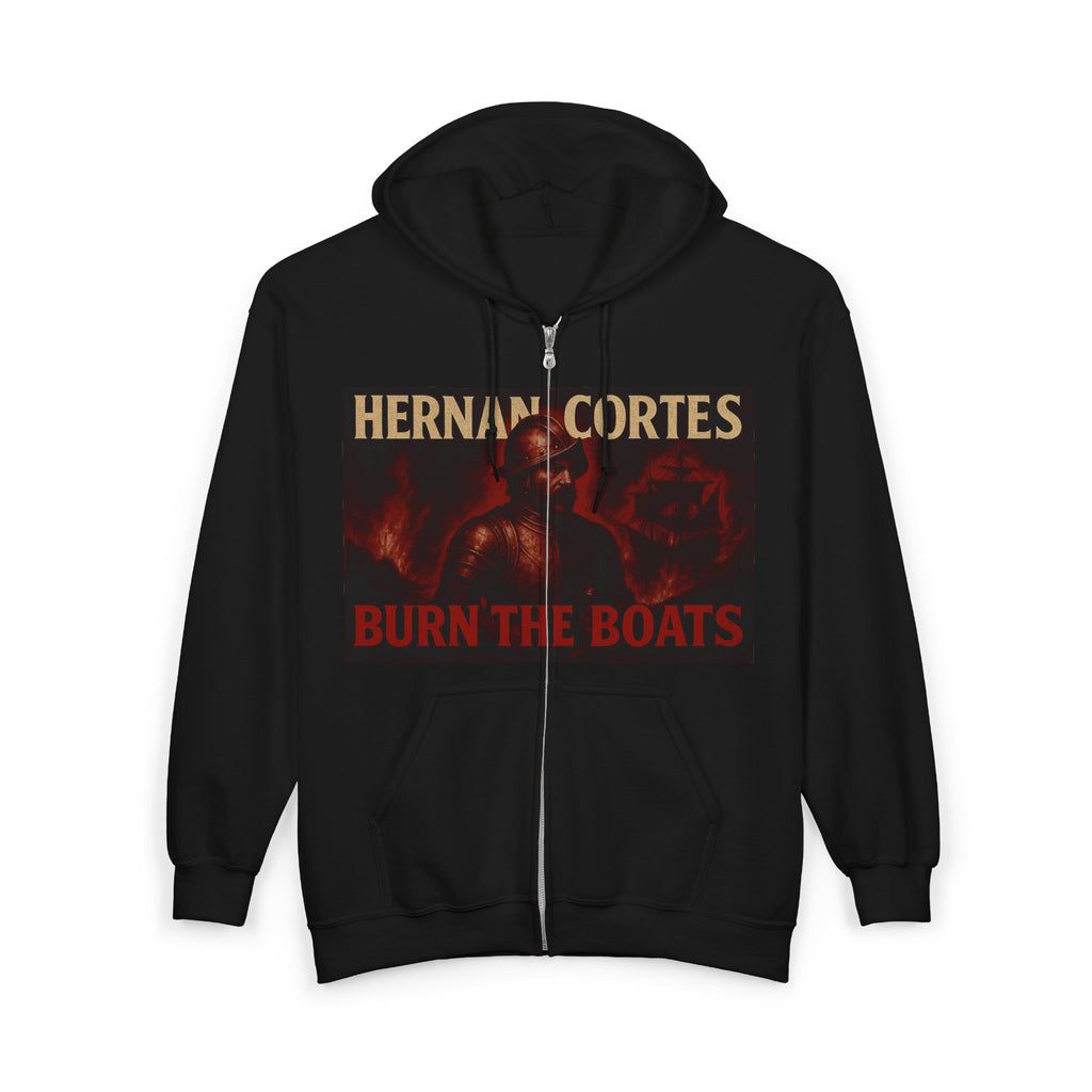 Hernan Cortes 'Burn Boats' Unisex Zip Hoodie Armor Design
