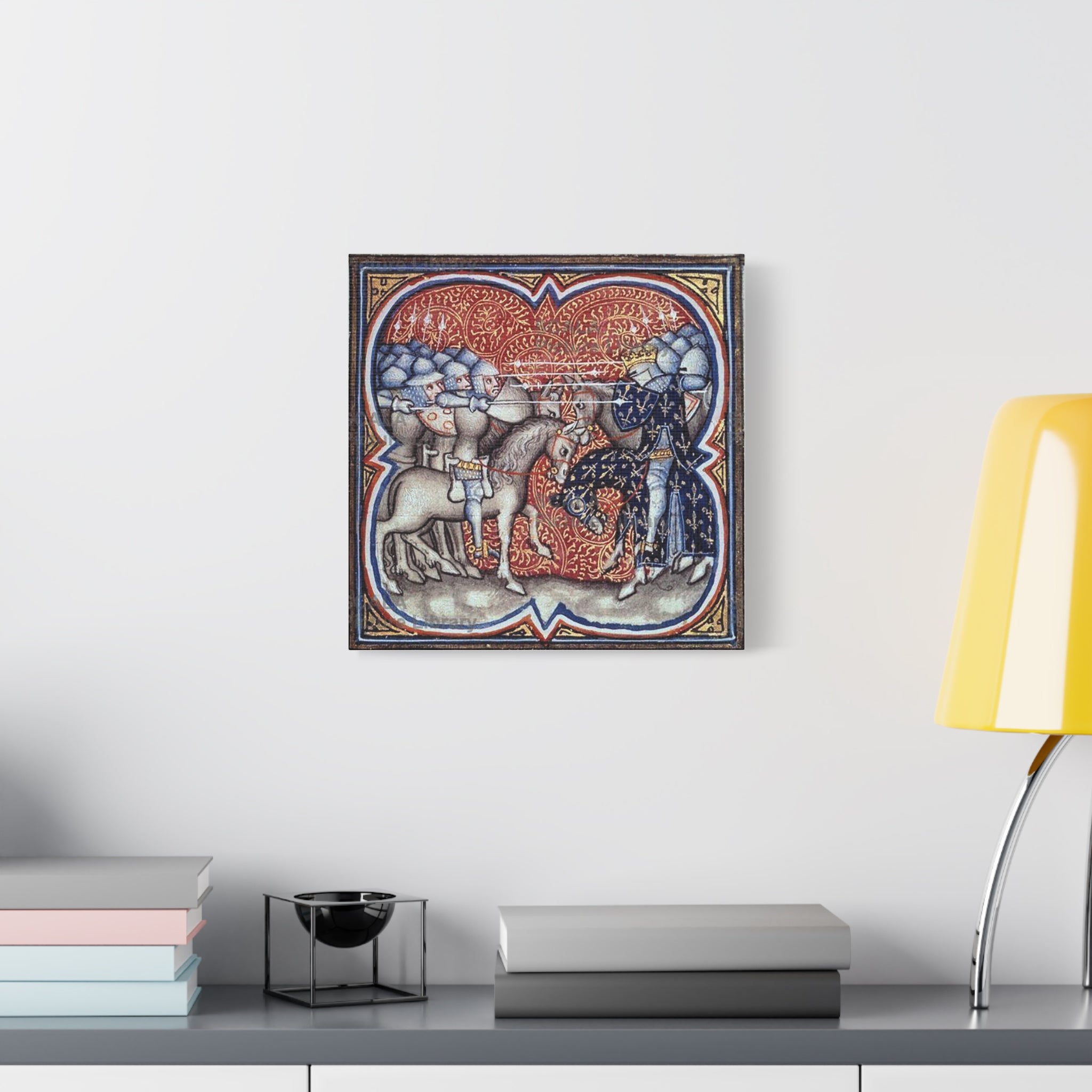 Medieval Art Stretched Canvas Print Charles Martel fighting the Saracens at Tours Poitiers in 732, Great Chronicles of France