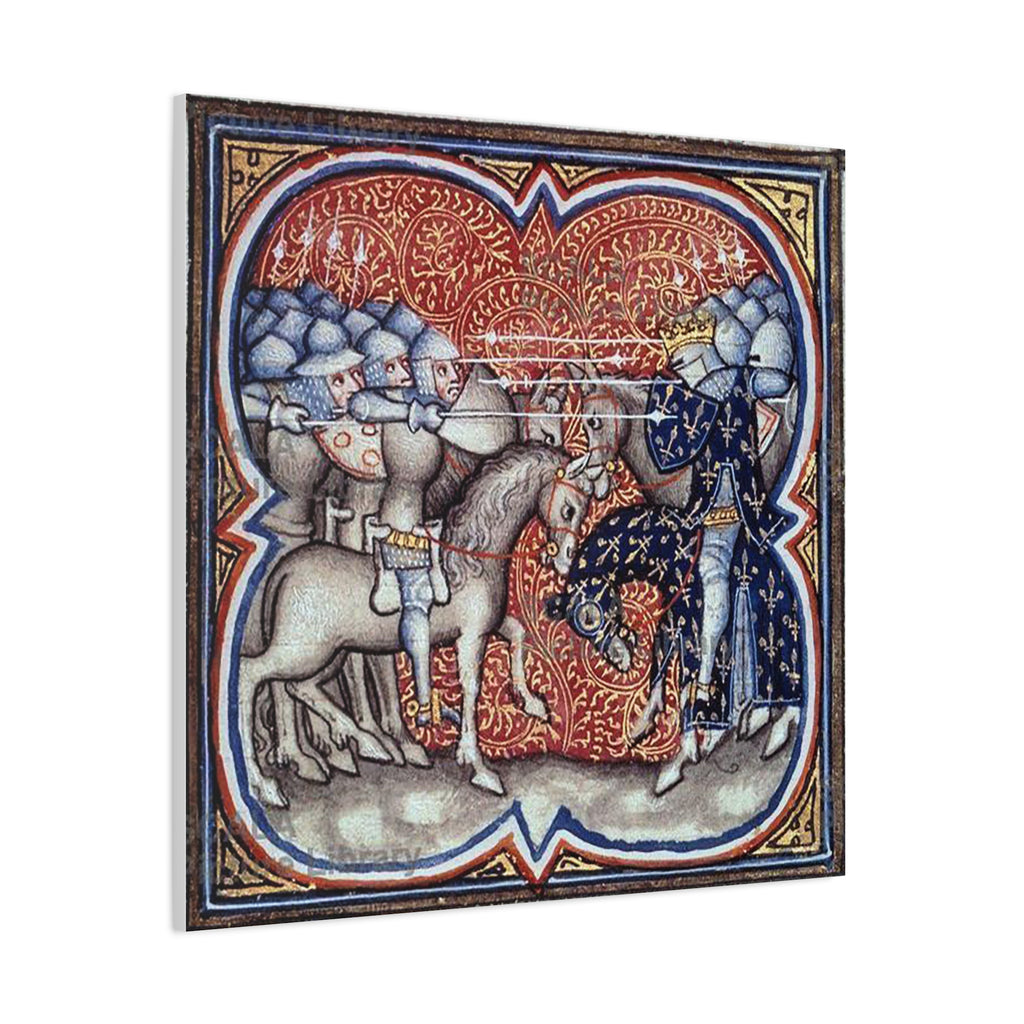 Medieval Art Stretched Canvas Print Charles Martel fighting the Saracens at Tours Poitiers in 732, Great Chronicles of France