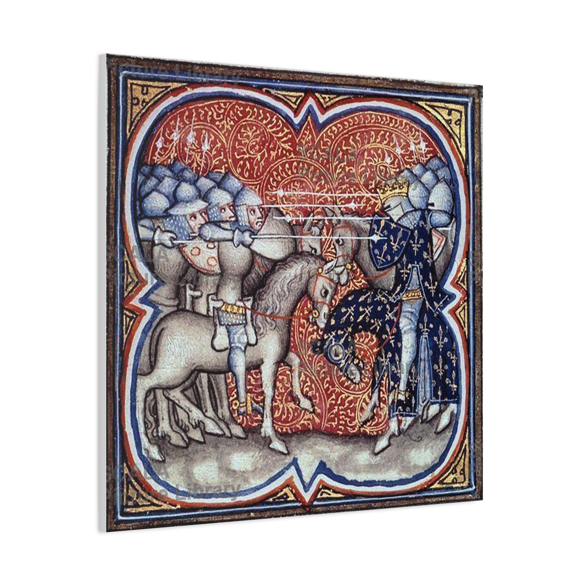 Medieval Art Stretched Canvas Print Charles Martel fighting the Saracens at Tours Poitiers in 732, Great Chronicles of France