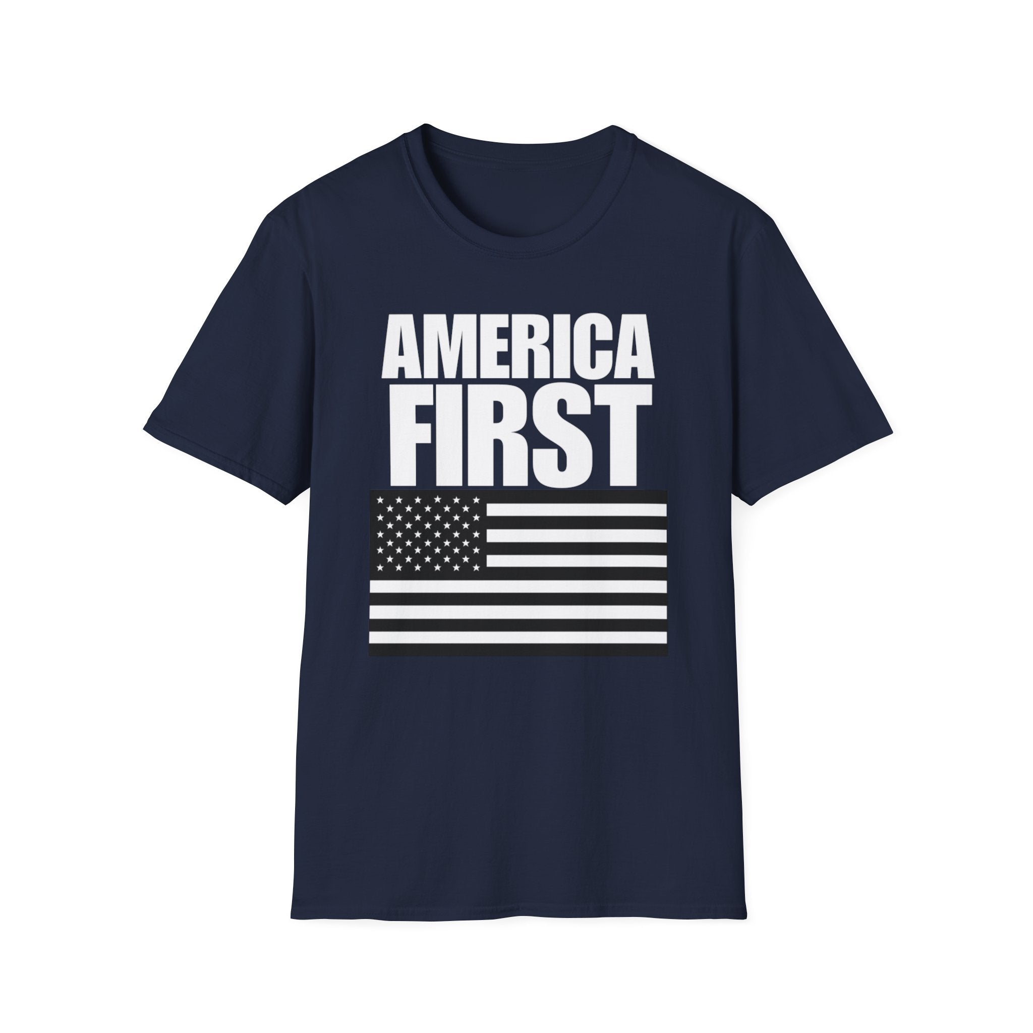 America First Black and White American Flag Softstyle Cotton Shirt T-Shirt