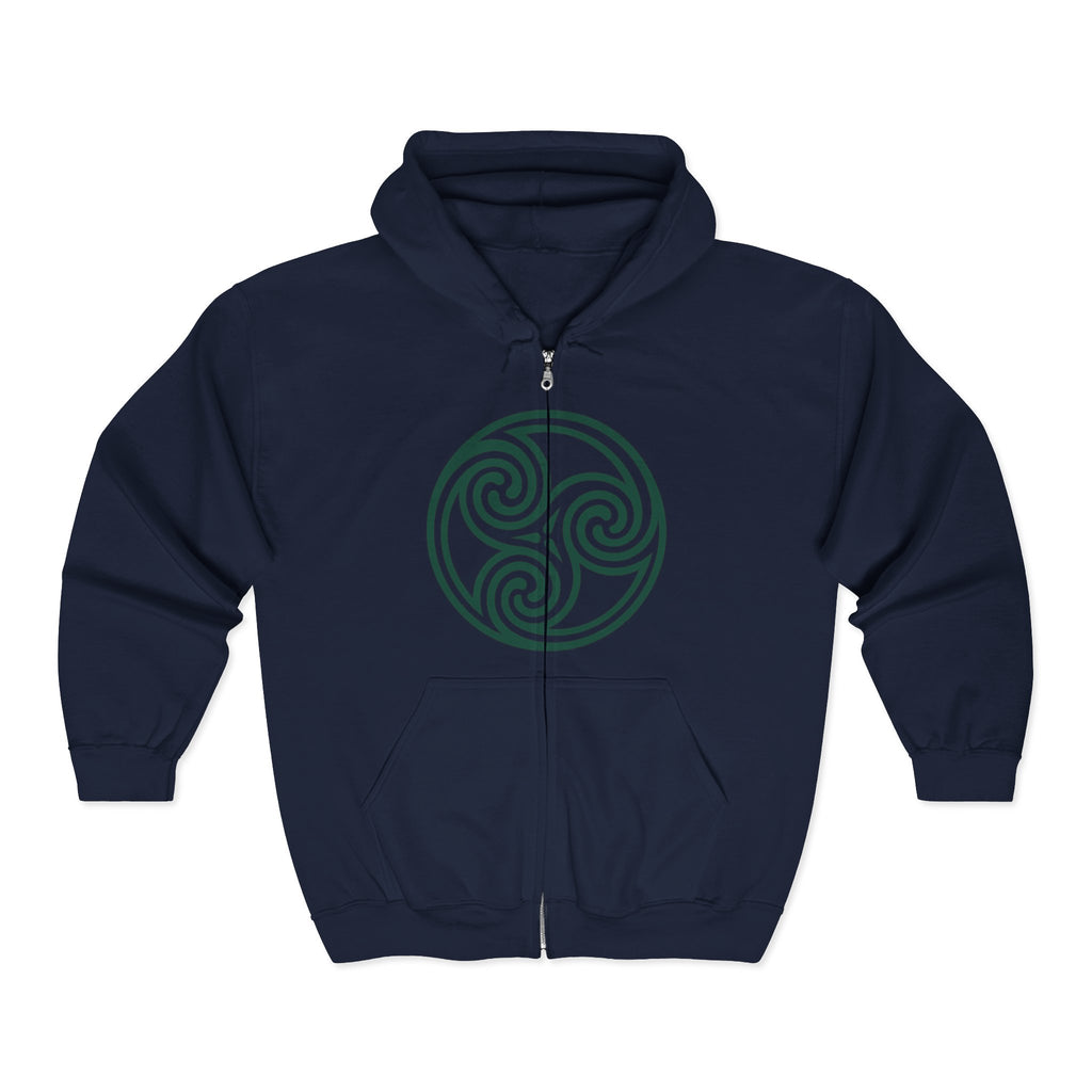 Celtic Spiral Triskele Trinity Symbol Alt Green Design Full Zip Up Hoodie Sweatshirt