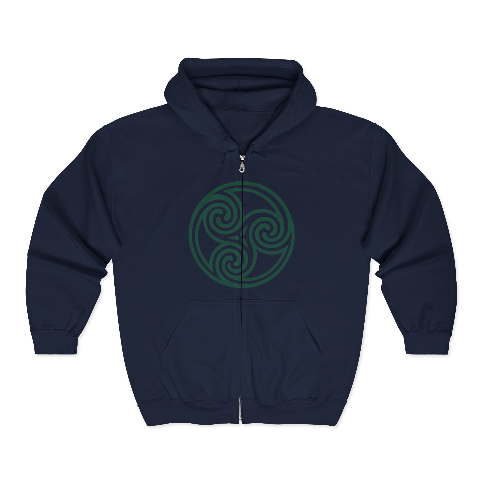 Celtic Spiral Triskele Trinity Symbol Alt Green Design Full Zip Up Hoodie Sweatshirt