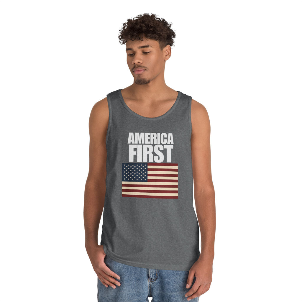 America First American Flag Heavy Cotton Tank Top