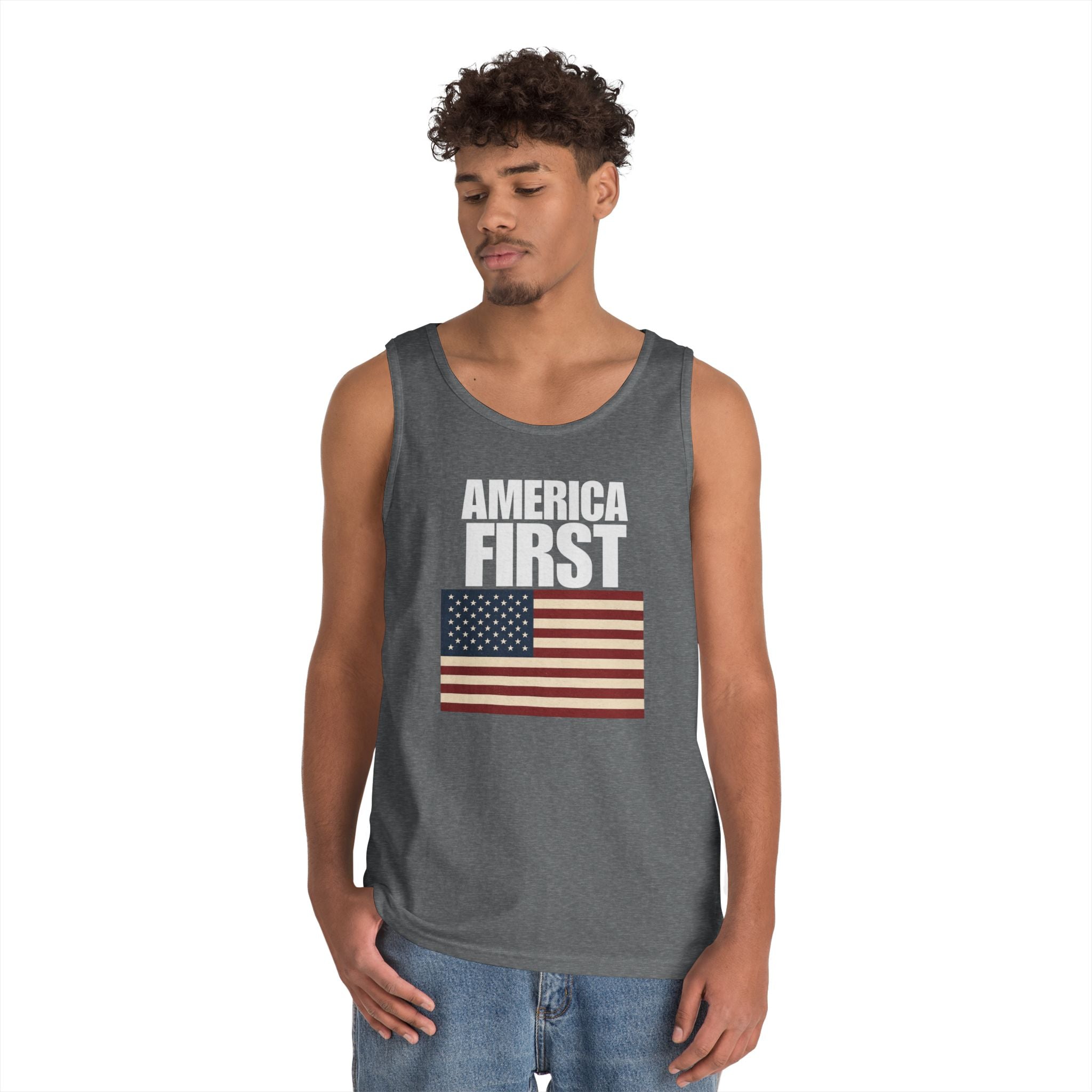 America First American Flag Heavy Cotton Tank Top