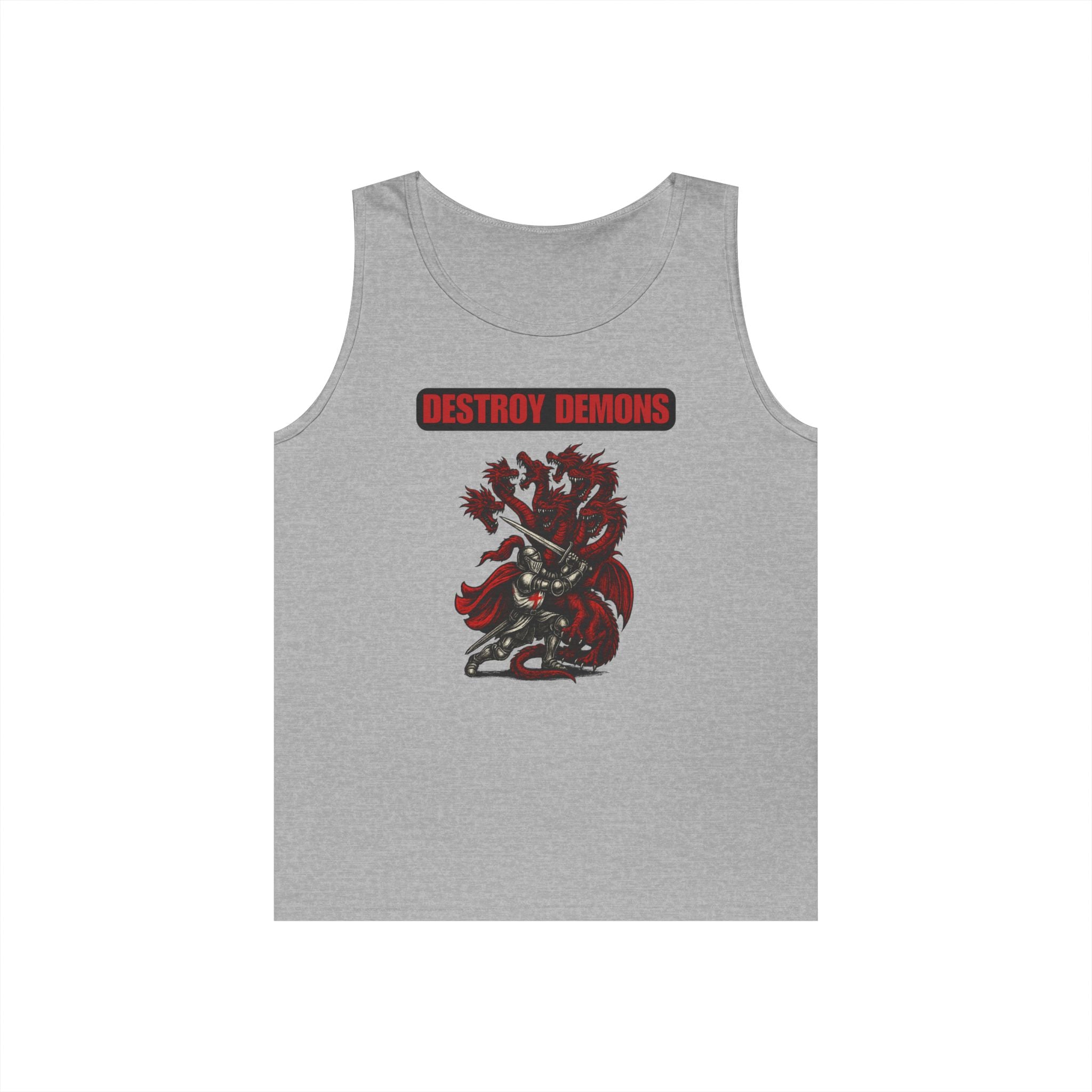 Destroy Demons Crusader Knight vs Dragon Heavy Cotton Tank Top