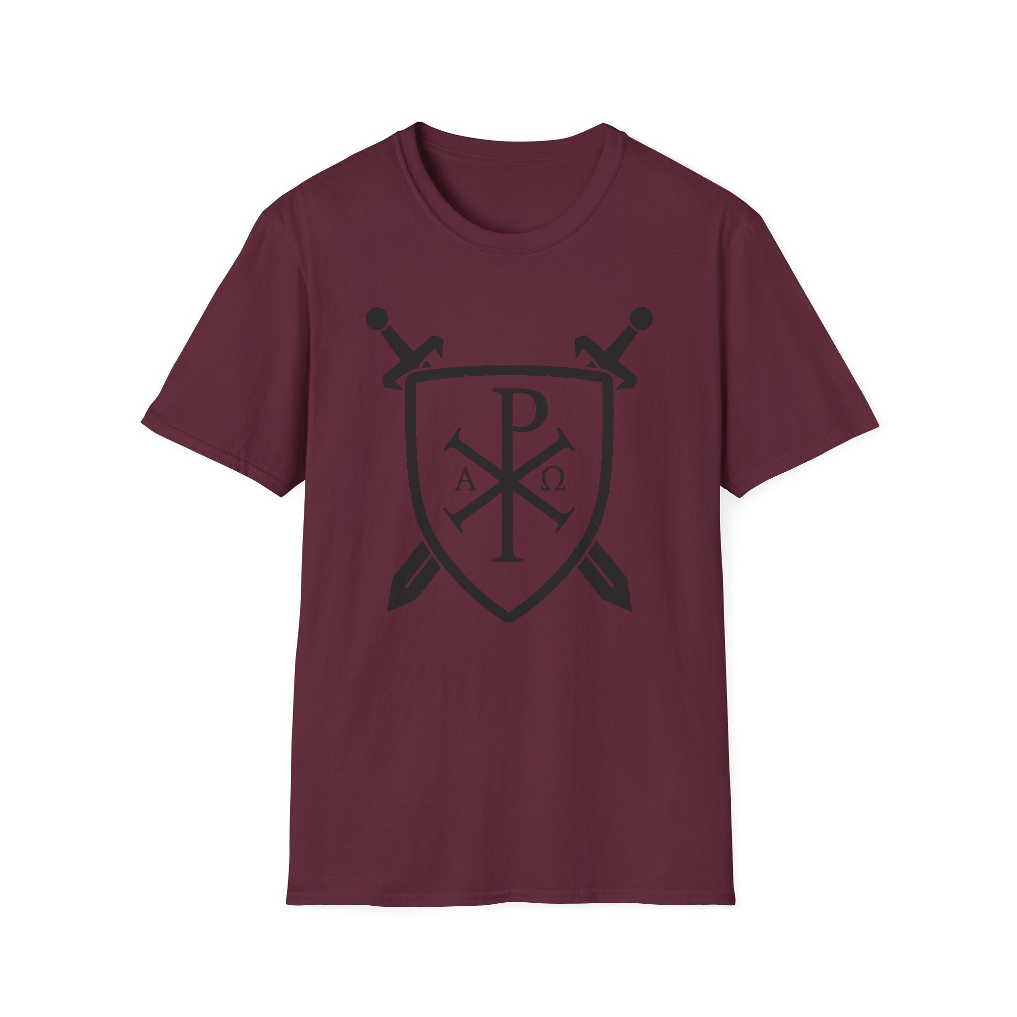 Sword and Shield Pi Chi Rho Black Graphic Softstyle Cotton Shirt T-Shirt